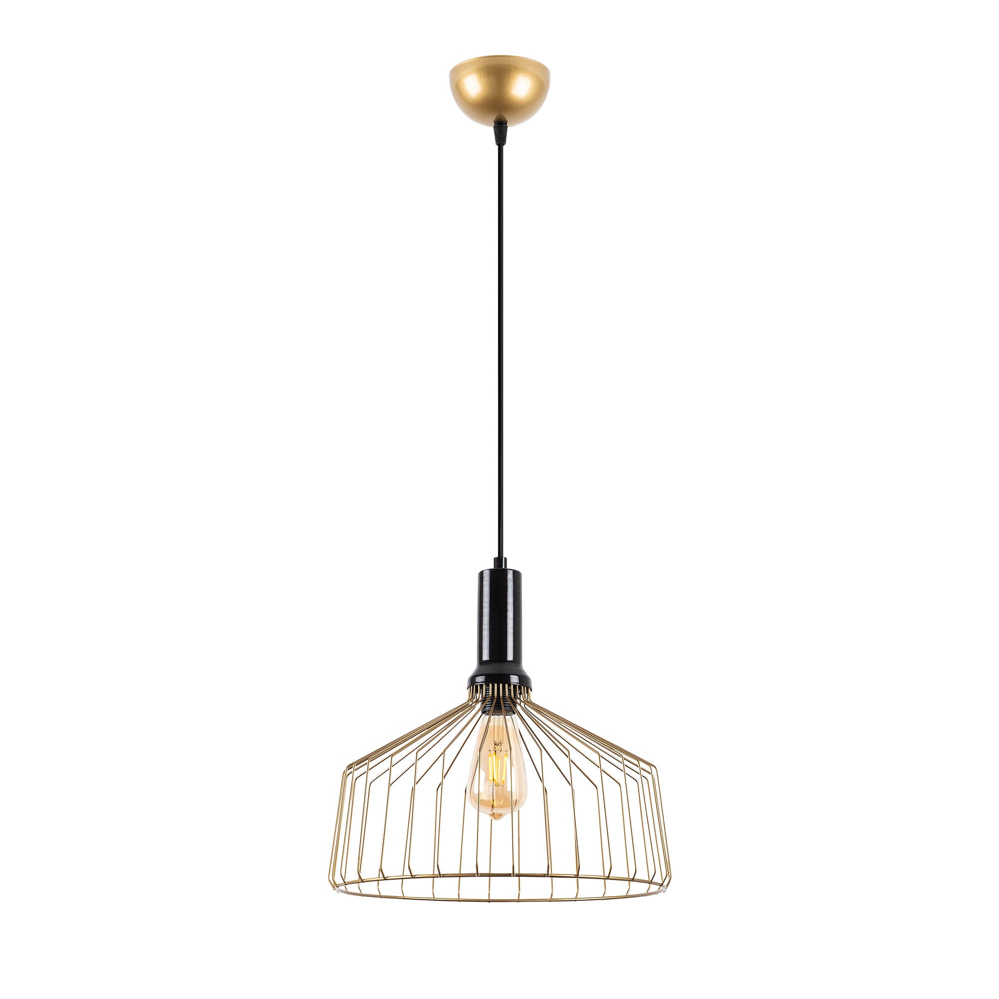 Candeeiro de Teto Dourado Brilhante e Glamouroso, Corpo em Metal, Altura Ajustável, 34 x 34 x 134 cm | Soquete E27, Potência Máxima de 40 W | Iluminação Elegante para Espaços Modernos