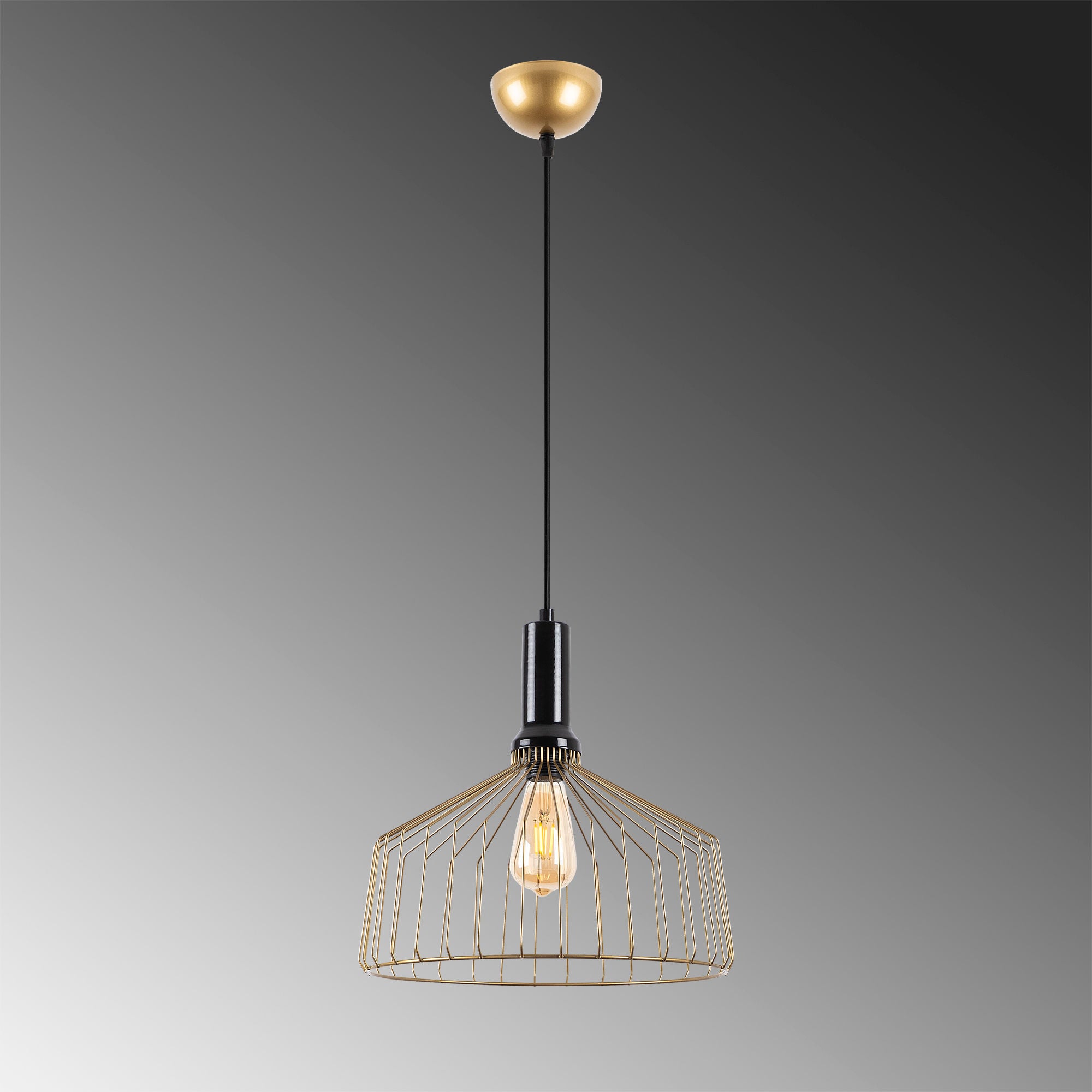 Candeeiro de Teto Dourado Brilhante e Glamouroso, Corpo em Metal, Altura Ajustável, 34 x 34 x 134 cm | Soquete E27, Potência Máxima de 40 W | Iluminação Elegante para Espaços Modernos