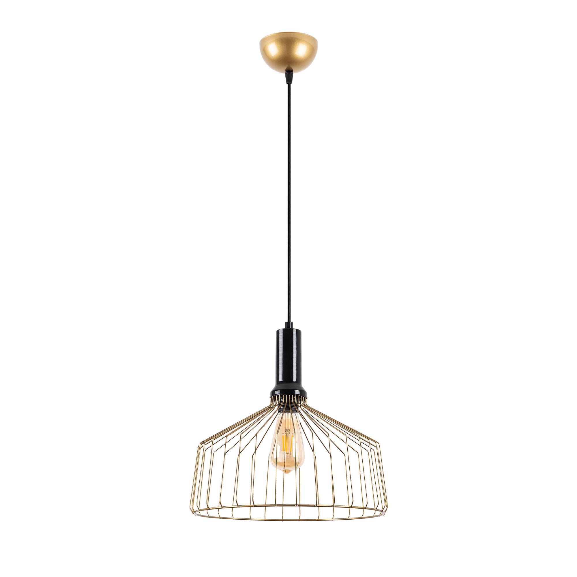 Candeeiro de Teto Dourado Brilhante e Glamouroso, Corpo em Metal, Altura Ajustável, 34 x 34 x 134 cm | Soquete E27, Potência Máxima de 40 W | Iluminação Elegante para Espaços Modernos