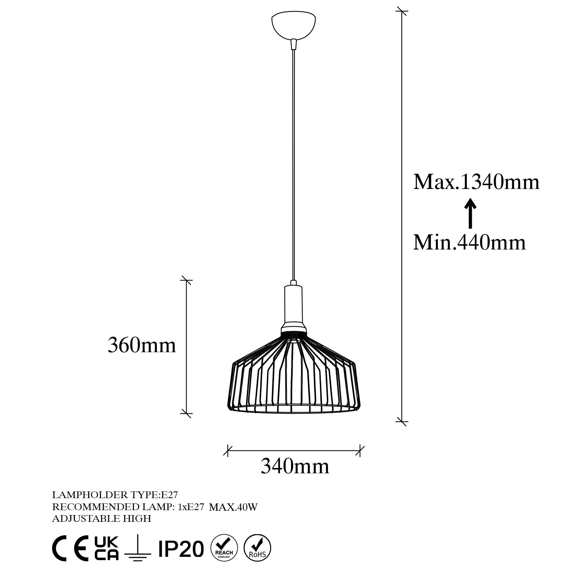 Candeeiro de Teto Dourado Brilhante e Glamouroso, Corpo em Metal, Altura Ajustável, 34 x 34 x 134 cm | Soquete E27, Potência Máxima de 40 W | Iluminação Elegante para Espaços Modernos