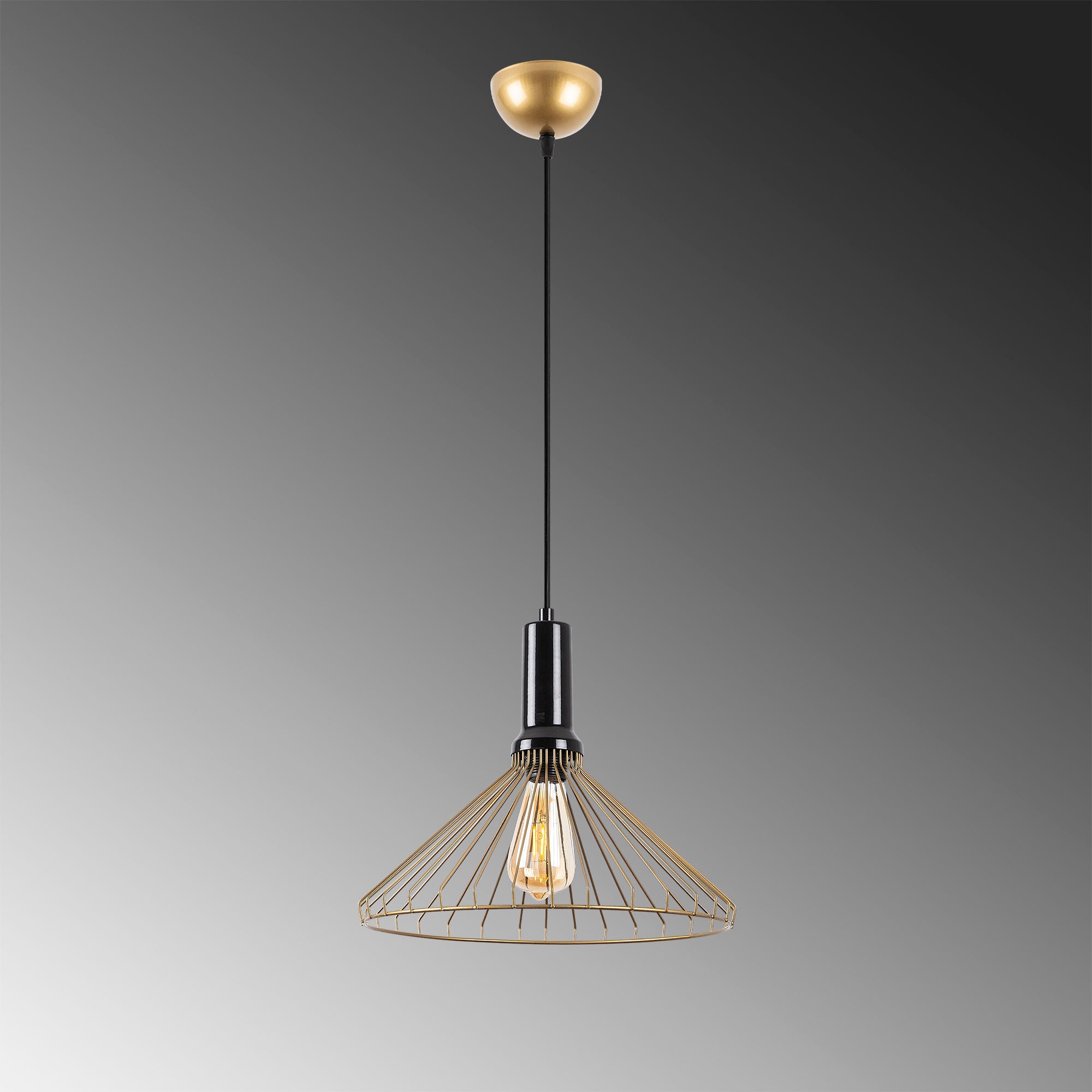 Candeeiro de Teto Dourado Brilhante e Glamouroso, Corpo em Metal, Altura Ajustável, 34 x 34 x 130 cm | Soquete E27, Potência Máxima de 40 W | Iluminação Elegante para Espaços Modernos, IP20