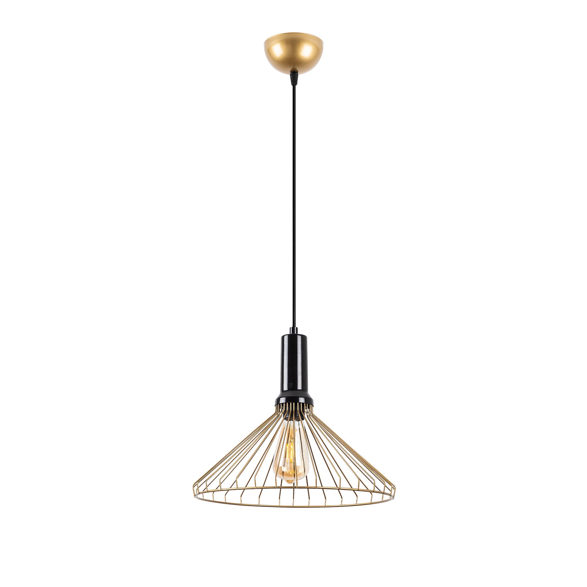 Candeeiro de Teto Dourado Brilhante e Glamouroso, Corpo em Metal, Altura Ajustável, 34 x 34 x 130 cm | Soquete E27, Potência Máxima de 40 W | Iluminação Elegante para Espaços Modernos, IP20