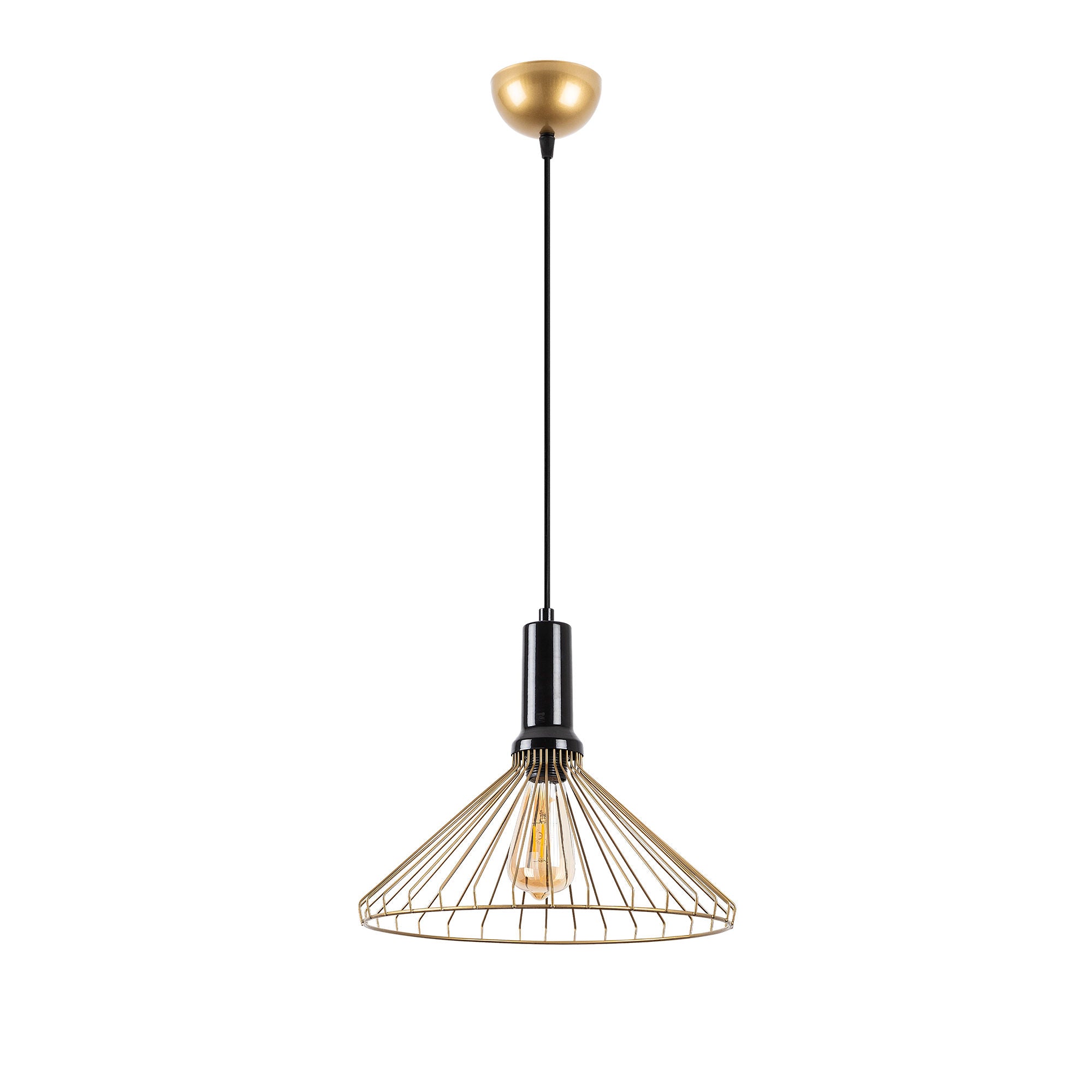 Candeeiro de Teto Dourado Brilhante e Glamouroso, Corpo em Metal, Altura Ajustável, 34 x 34 x 130 cm | Soquete E27, Potência Máxima de 40 W | Iluminação Elegante para Espaços Modernos, IP20