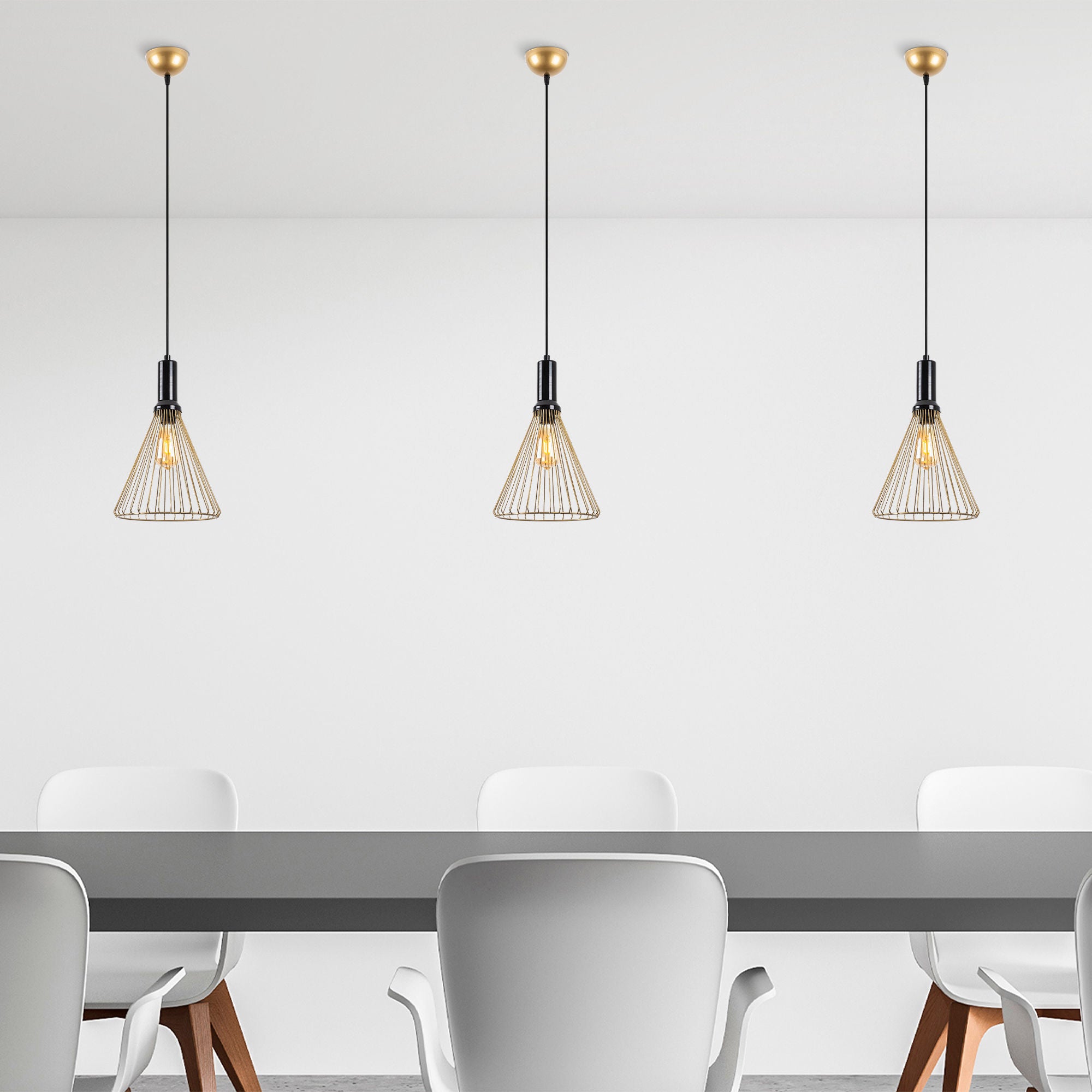 Candeeiro de Teto dourado brilhante e glamoroso, corpo de metal, 24 x 24 x 140 cm, altura ajustável, soquete E27, design elegante para espaços modernos, classificação IP20.