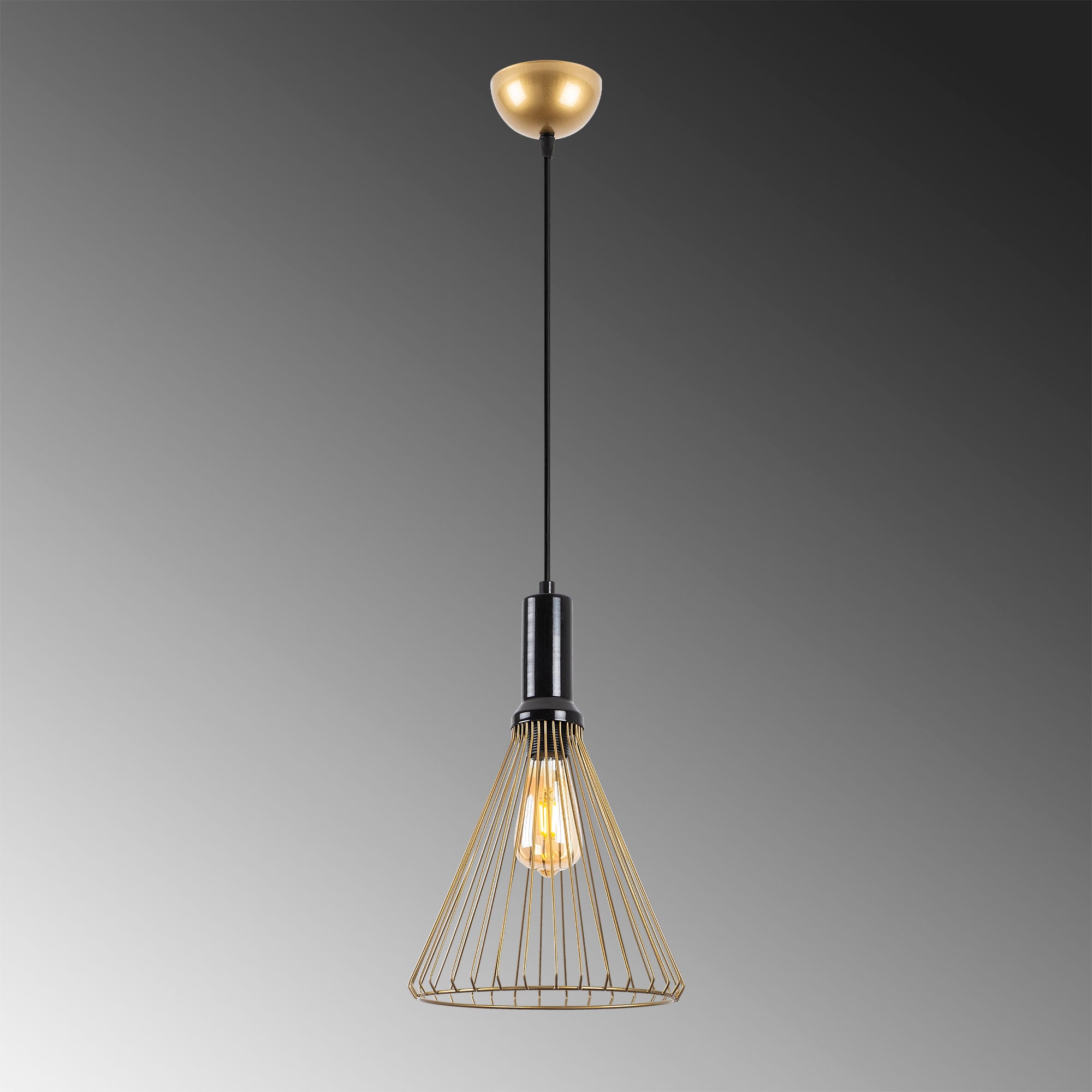 Candeeiro de Teto dourado brilhante e glamoroso, corpo de metal, 24 x 24 x 140 cm, altura ajustável, soquete E27, design elegante para espaços modernos, classificação IP20.