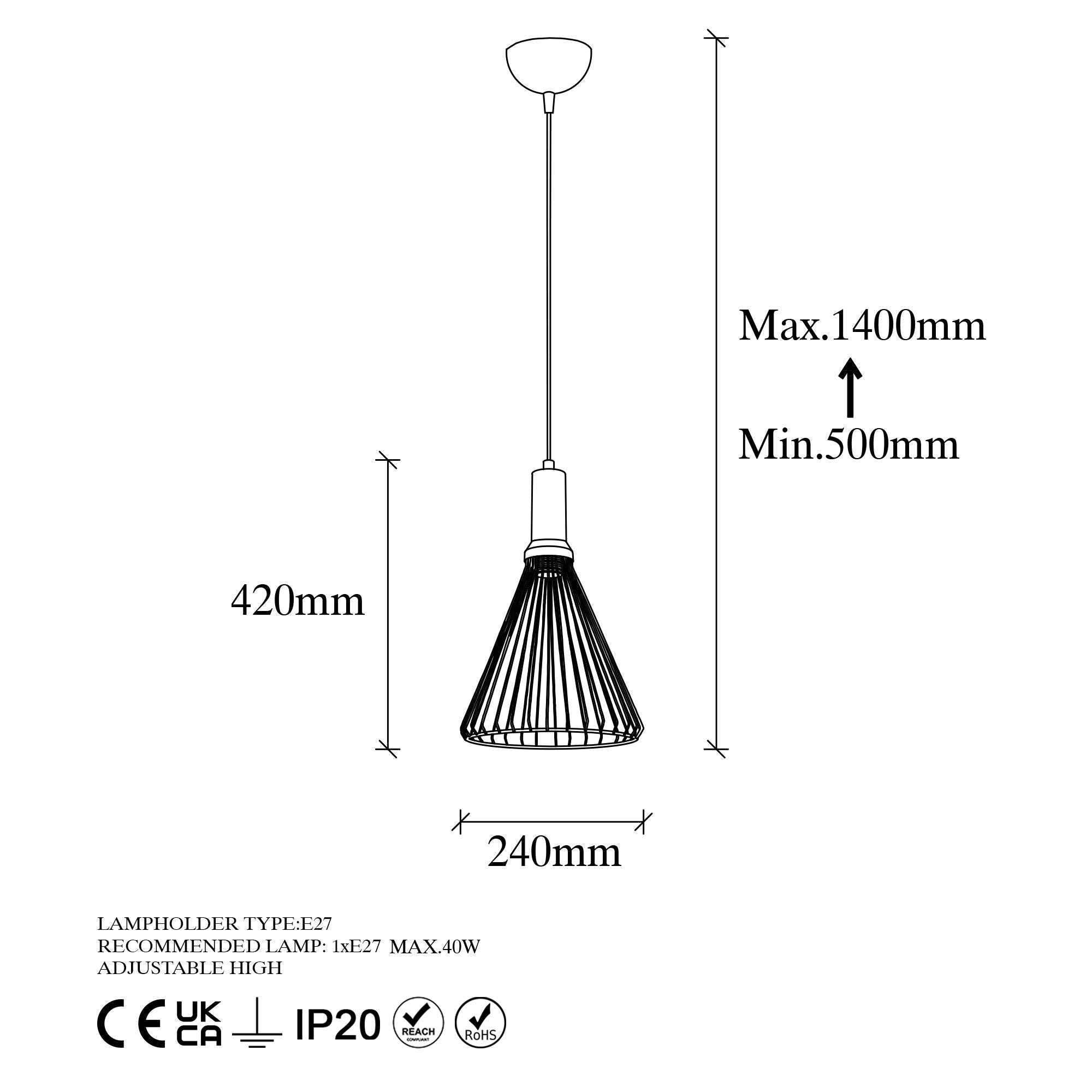 Candeeiro de Teto dourado brilhante e glamoroso, corpo de metal, 24 x 24 x 140 cm, altura ajustável, soquete E27, design elegante para espaços modernos, classificação IP20.