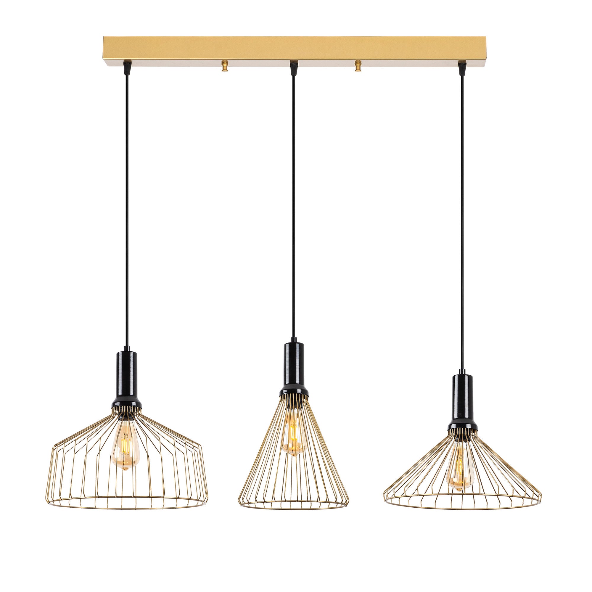 Candeeiro de Teto elegante em ouro brilhante, corpo de metal, altura ajustável, 104 x 34 x 135 cm | 3 soquetes E27, perfeito para decoração de casa glamourosa