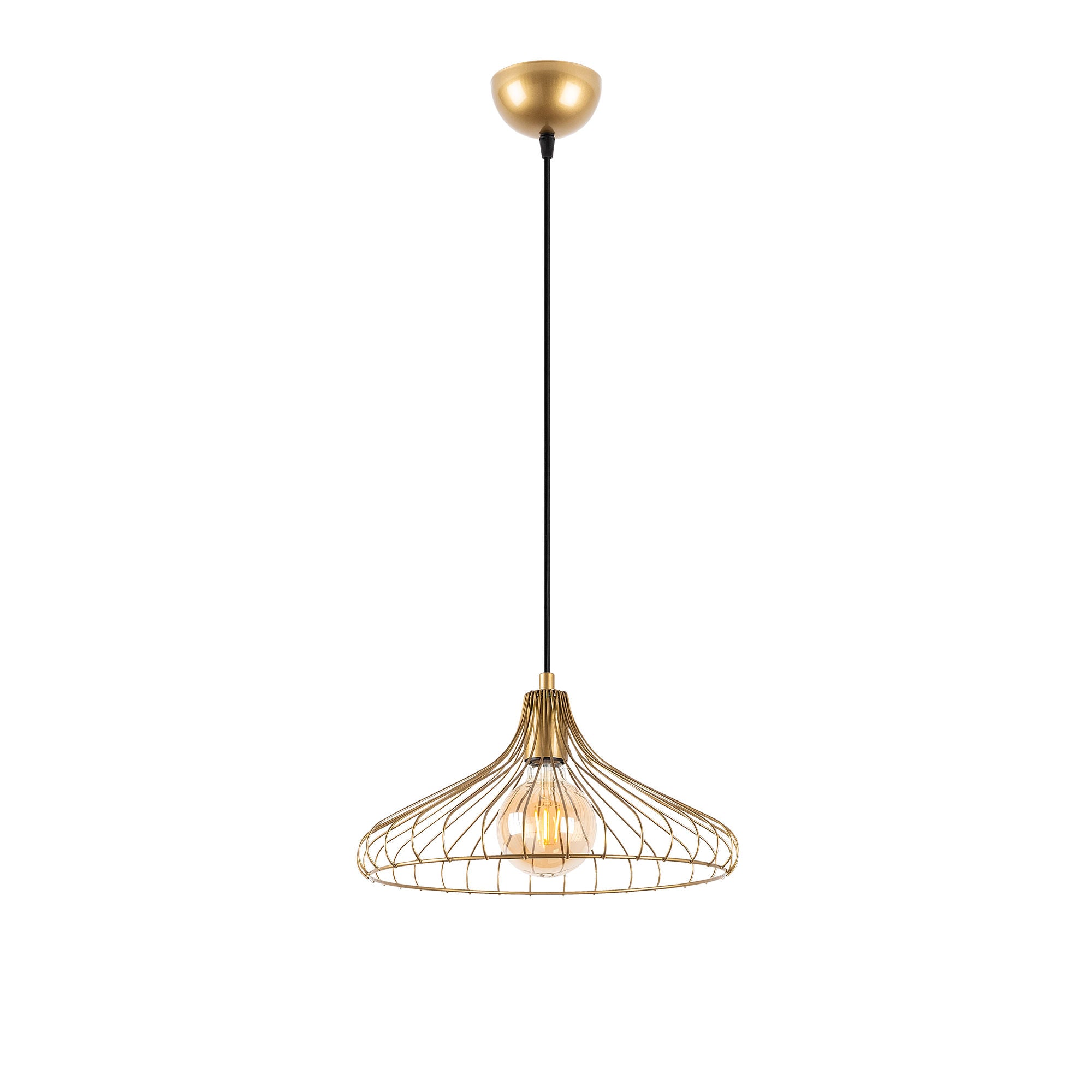 Candeeiro de Teto Dourado Elegante, Corpo em Metal, 36 x 36 x 120 cm, Altura Ajustável, Soquete E27, Design Moderno e Glamouroso | Perfeito para Salas de Estar e Jantar