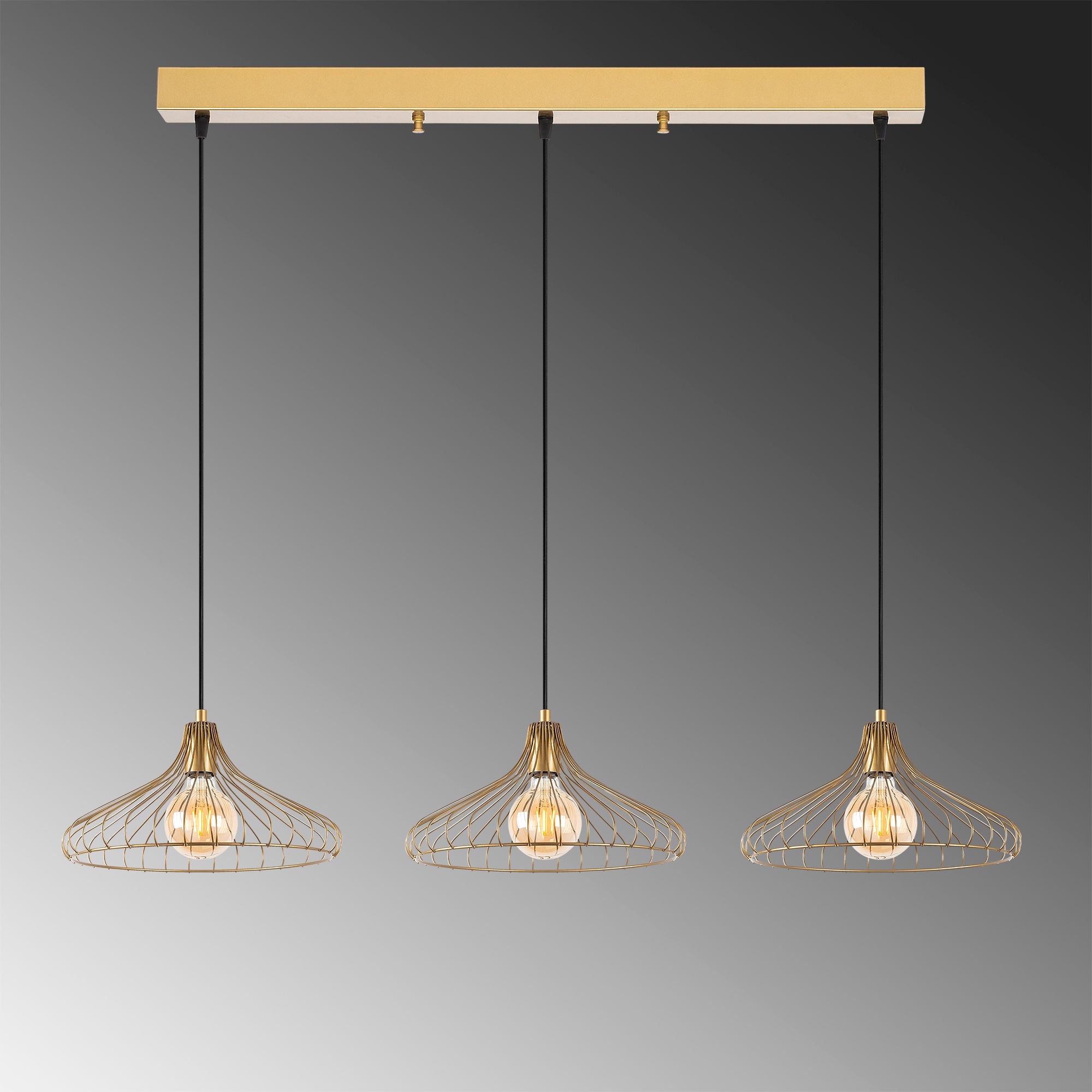 Candeeiro de Teto Dourado Elegante, Corpo em Metal, 142 x 36 x 120 cm | Altura Ajustável, 3 Soquetes E27, Design Moderno e Glamouroso para Interiores Elegantes