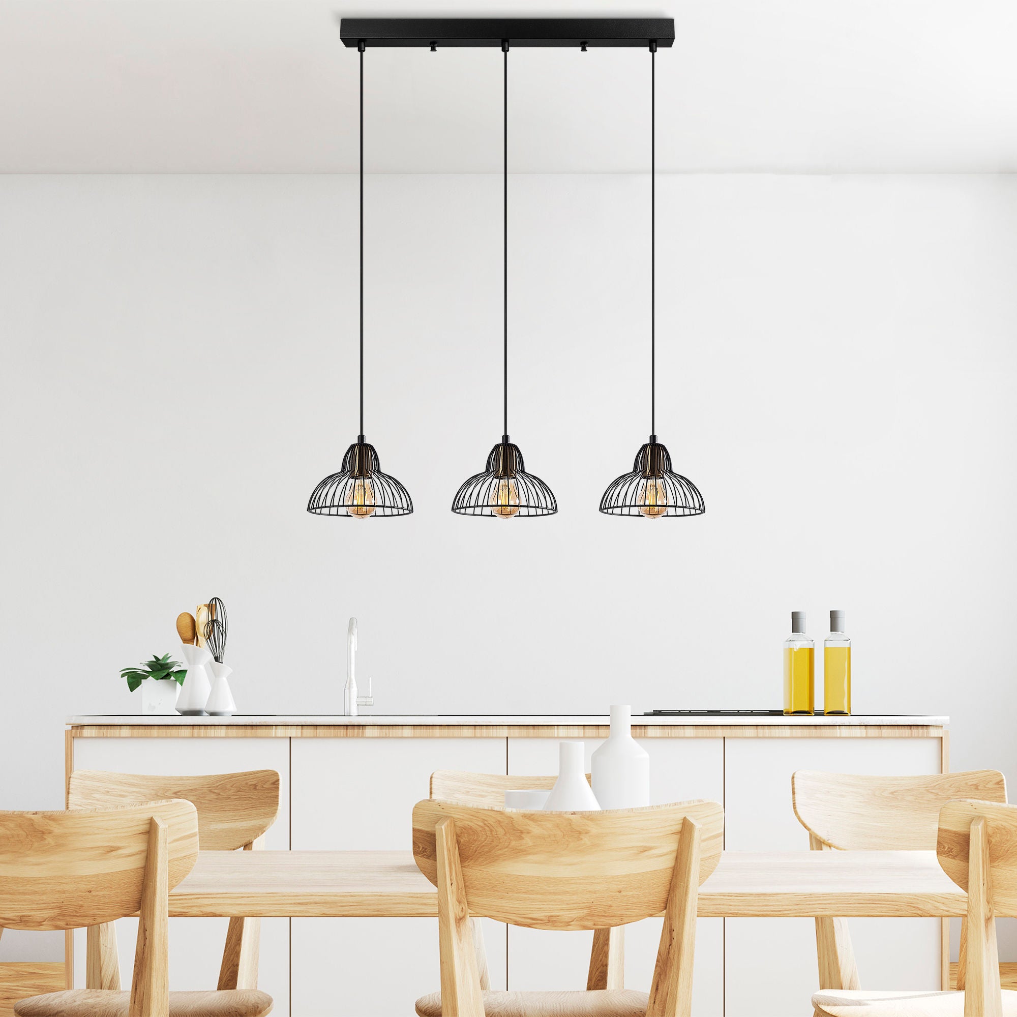 Candeeiro de Teto Industrial, Acabamento Preto e Antigo, 70 x 20 x 114 cm | Corpo em Metal, Altura Ajustável, 3 Soquetes E27 | Design Moderno e Inovador para Casa e Escritório