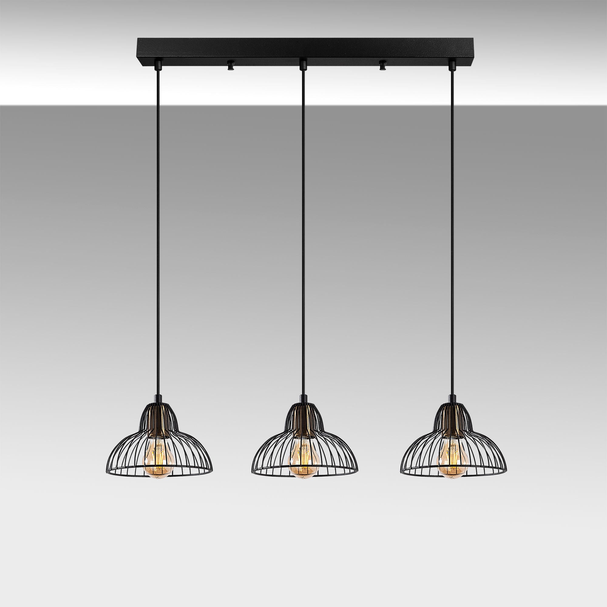 Candeeiro de Teto Industrial, Acabamento Preto e Antigo, 70 x 20 x 114 cm | Corpo em Metal, Altura Ajustável, 3 Soquetes E27 | Design Moderno e Inovador para Casa e Escritório