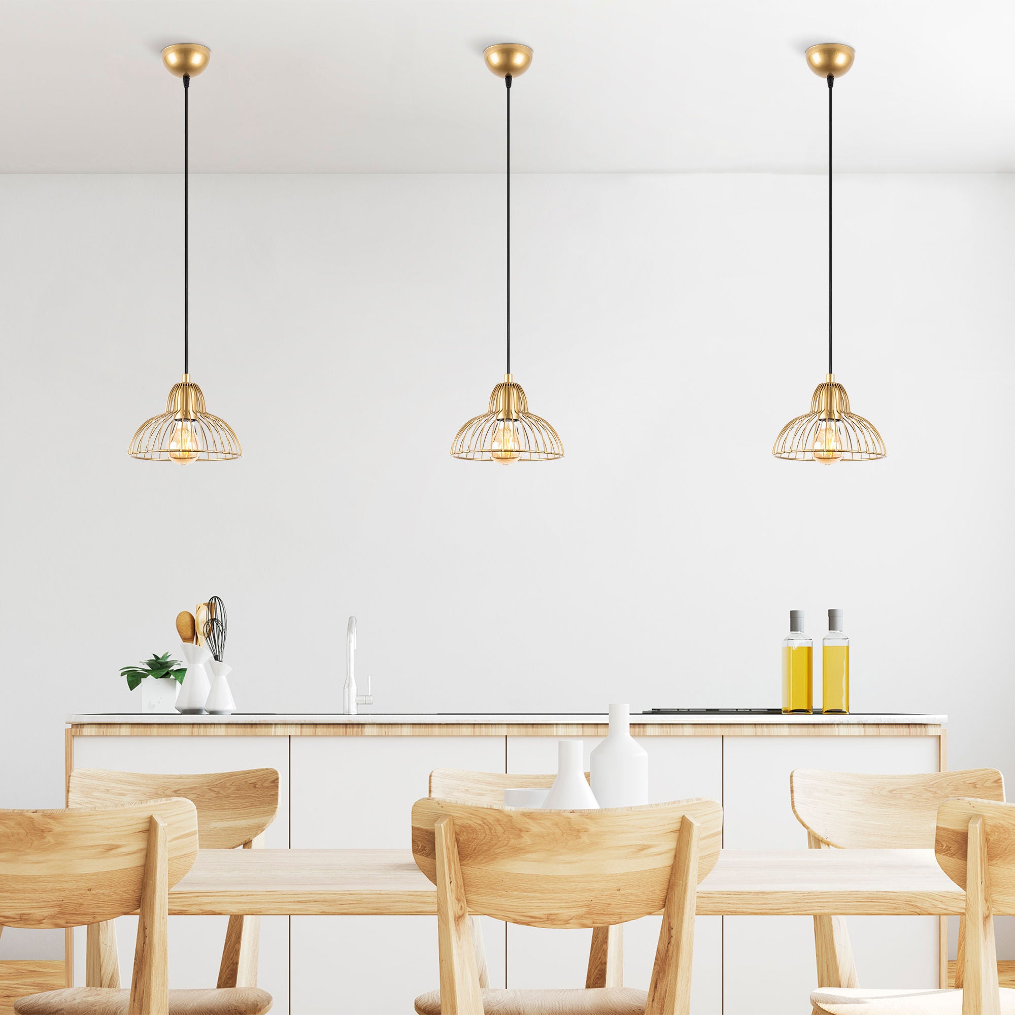 Candeeiro de Teto Dourado Elegante, Corpo em Metal, 20 x 20 x 114 cm | Altura Ajustável, Soquete E27, Design Moderno e Glamouroso | Perfeito para Salas de Estar e Salas de Jantar