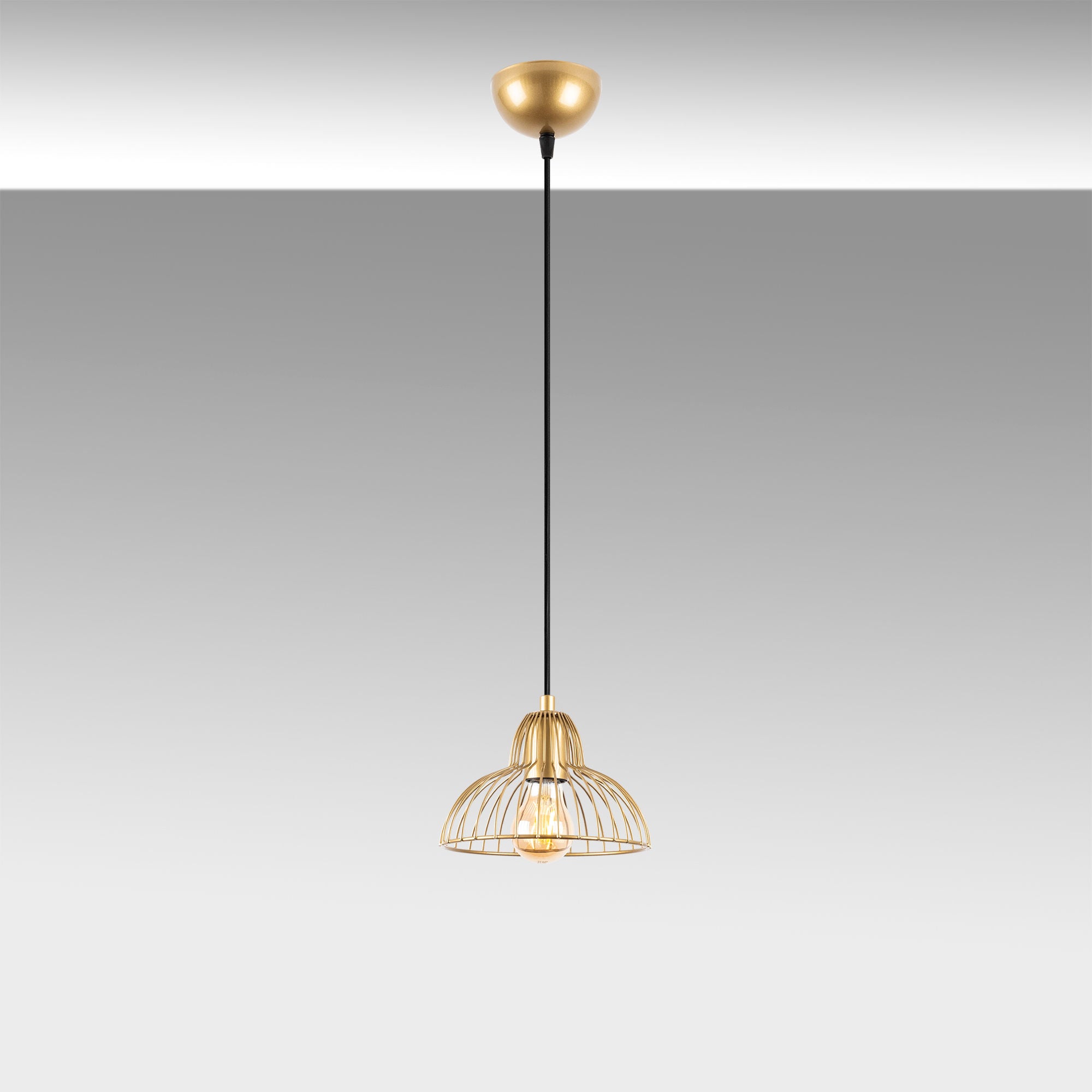 Candeeiro de Teto Dourado Elegante, Corpo em Metal, 20 x 20 x 114 cm | Altura Ajustável, Soquete E27, Design Moderno e Glamouroso | Perfeito para Salas de Estar e Salas de Jantar