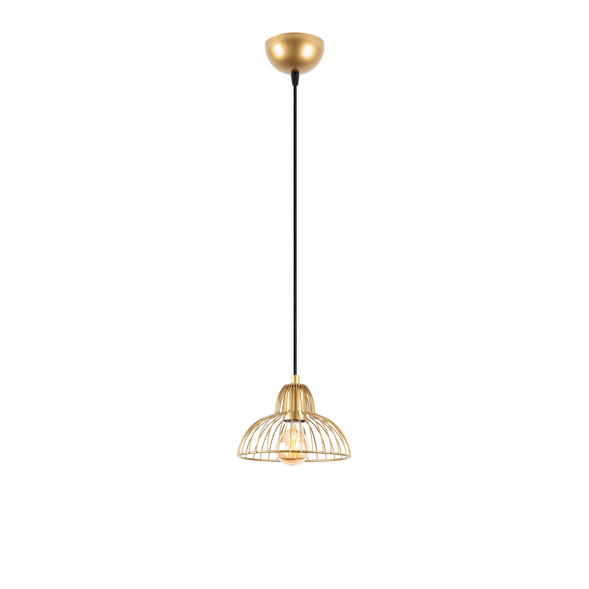 Candeeiro de Teto Dourado Elegante, Corpo em Metal, 20 x 20 x 114 cm | Altura Ajustável, Soquete E27, Design Moderno e Glamouroso | Perfeito para Salas de Estar e Salas de Jantar