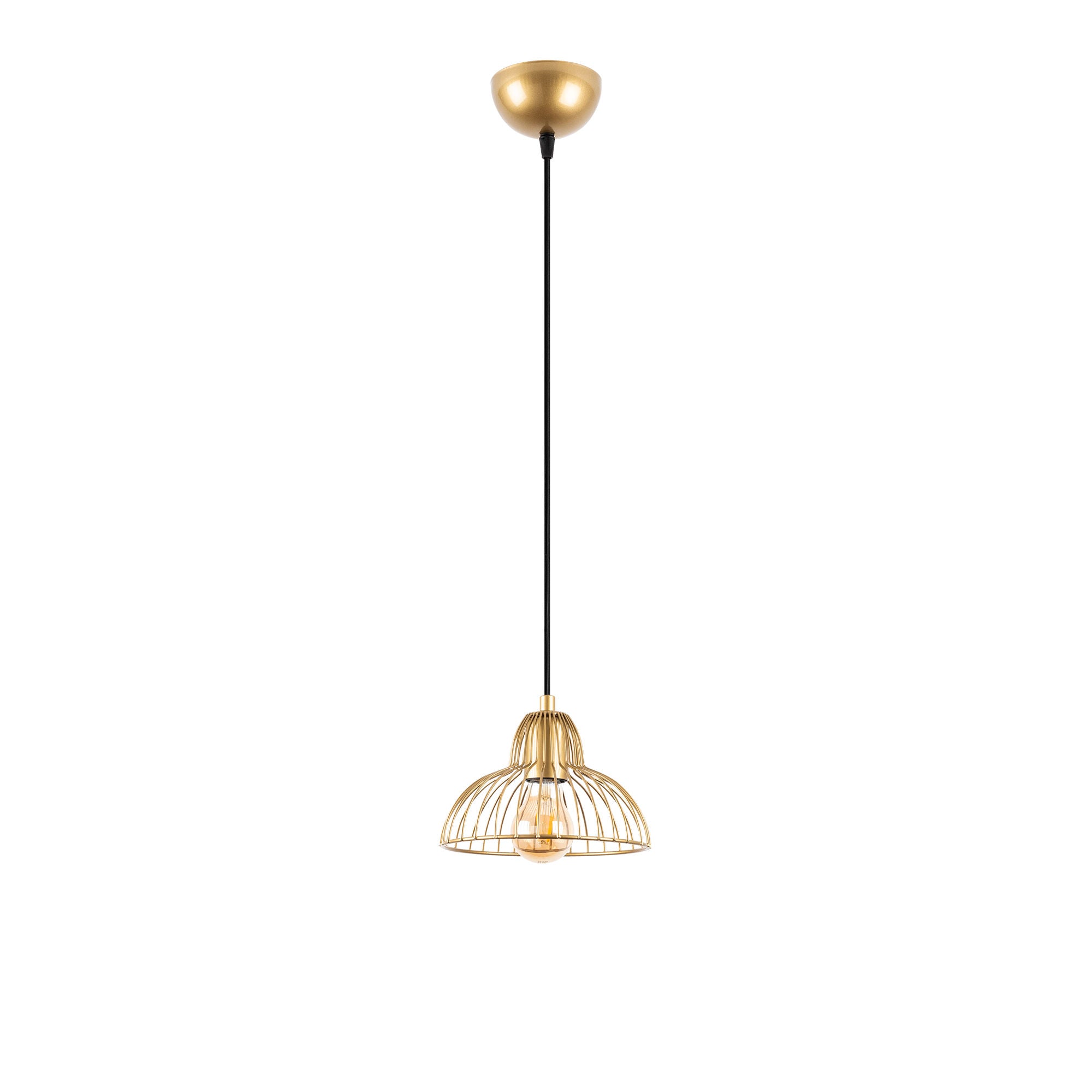 Candeeiro de Teto Dourado Elegante, Corpo em Metal, 20 x 20 x 114 cm | Altura Ajustável, Soquete E27, Design Moderno e Glamouroso | Perfeito para Salas de Estar e Salas de Jantar