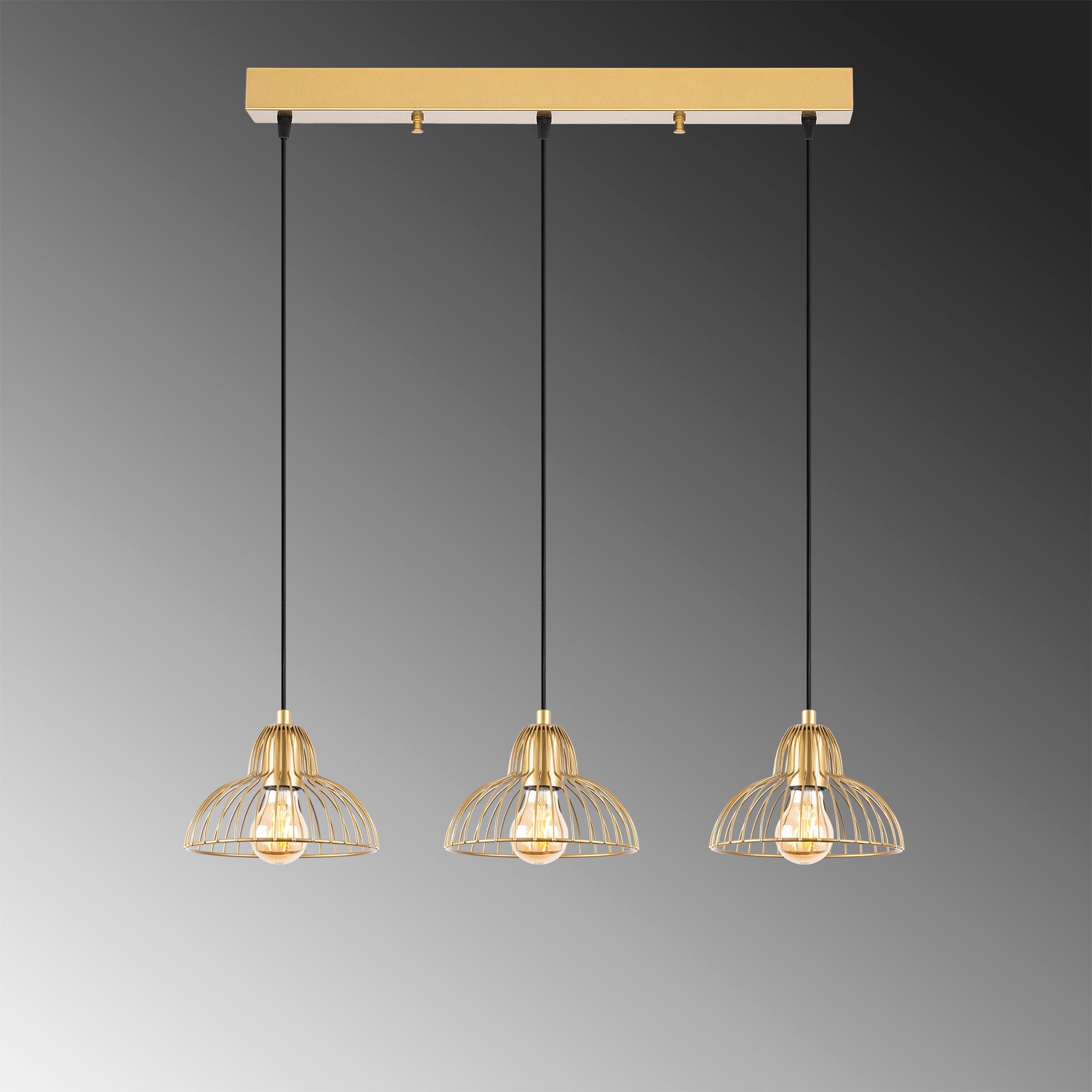 Candeeiro de Teto Elegante Dourado Brilhante, Corpo em Metal, 70 x 20 x 114 cm | Altura Ajustável, 3 Soquetes E27, Design Moderno e Glamouroso para Casa e Escritório