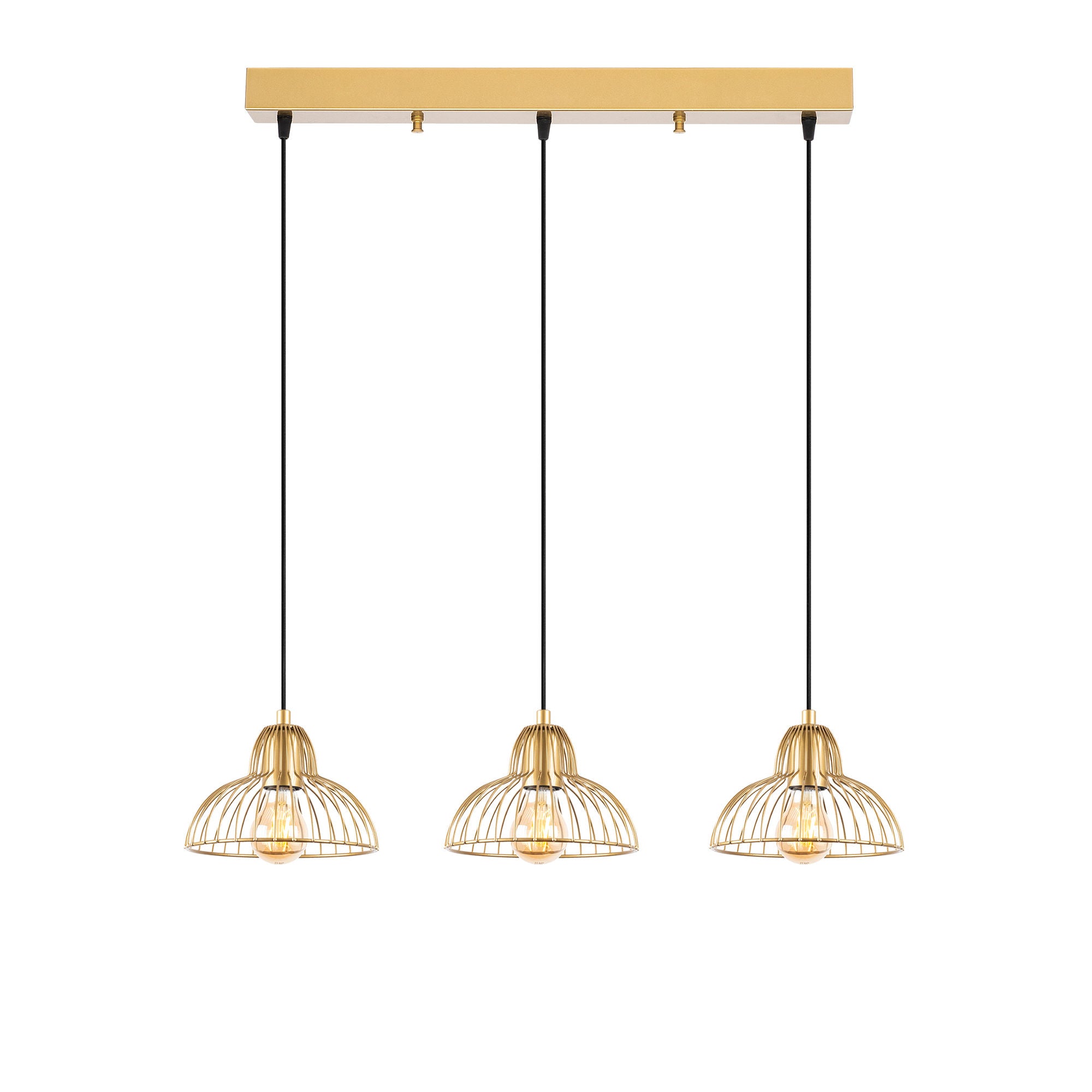 Candeeiro de Teto Elegante Dourado Brilhante, Corpo em Metal, 70 x 20 x 114 cm | Altura Ajustável, 3 Soquetes E27, Design Moderno e Glamouroso para Casa e Escritório