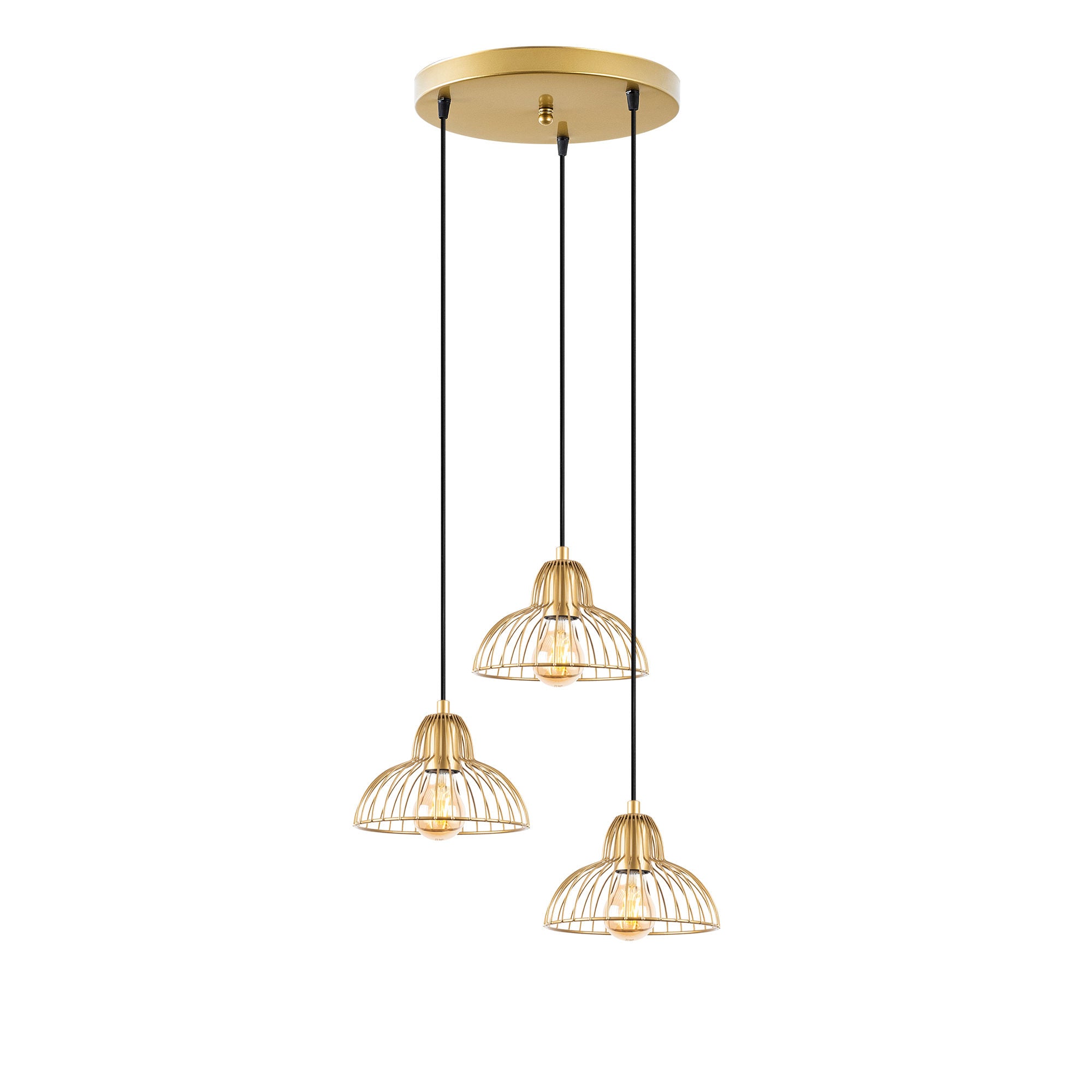 Candeeiro de Teto Elegante Dourado Brilhante, 44 x 44 x 114 cm | Corpo em Metal, Altura Ajustável, 3 Soquetes E27 | Design Moderno e Glamouroso para Interiores Elegantes