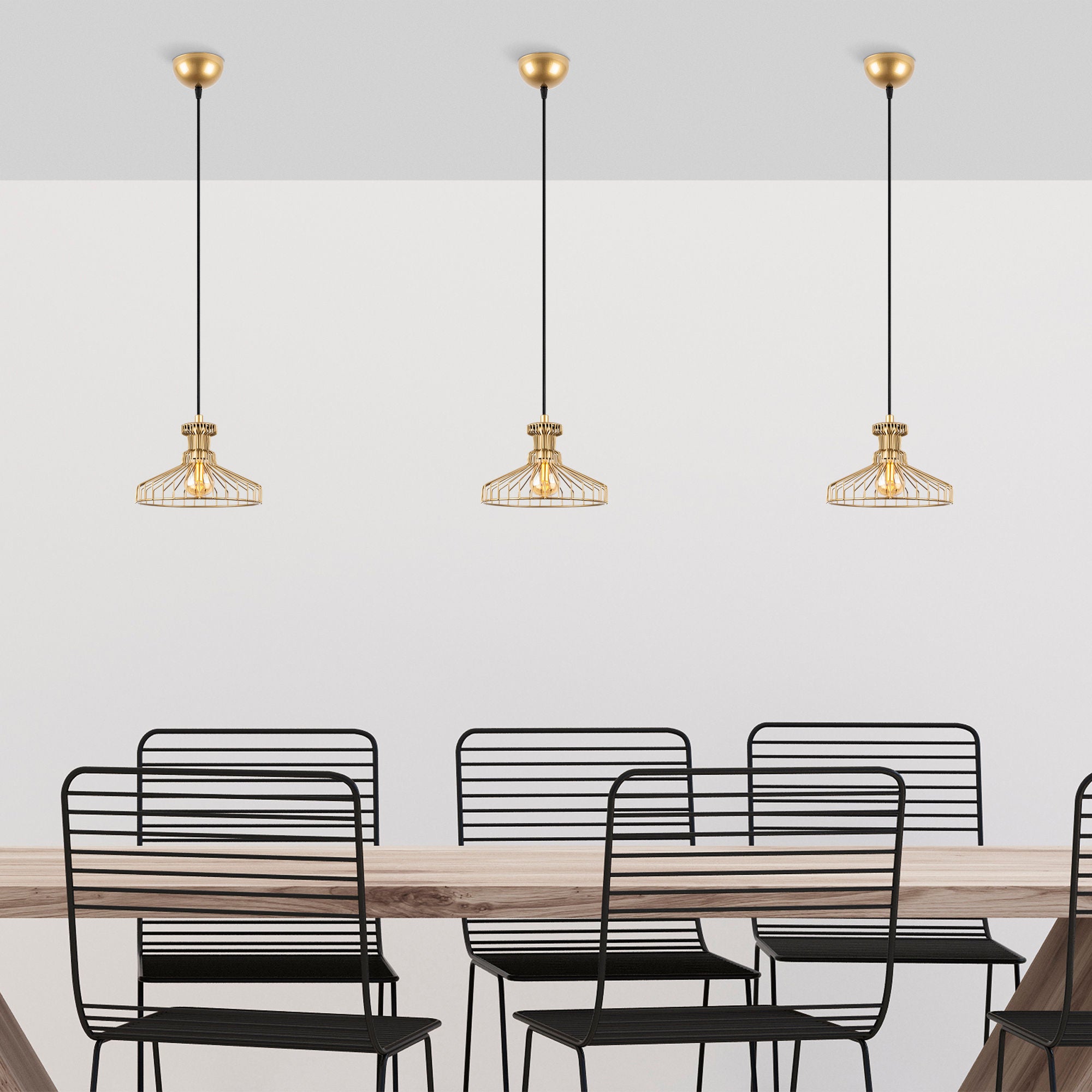 Candeeiro de Teto Dourado Elegante, Corpo em Metal, 23 x 23 x 129 cm | Altura Ajustável, Soquete E14, Design Moderno e Glamouroso | Perfeito para Salas de Estar e Salas de Jantar