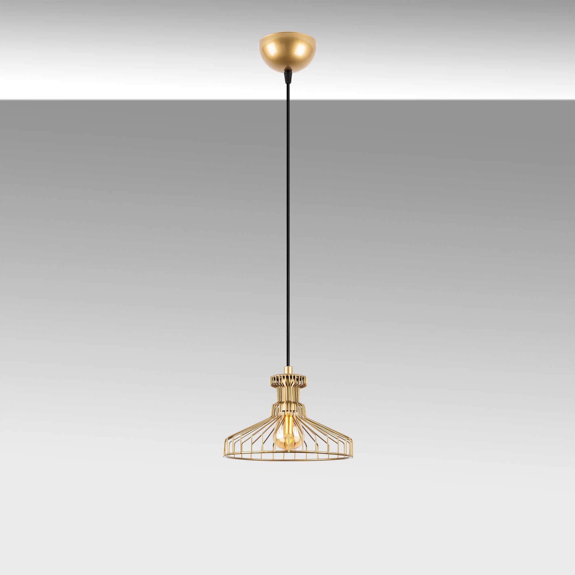 Candeeiro de Teto Dourado Elegante, Corpo em Metal, 23 x 23 x 129 cm | Altura Ajustável, Soquete E14, Design Moderno e Glamouroso | Perfeito para Salas de Estar e Salas de Jantar