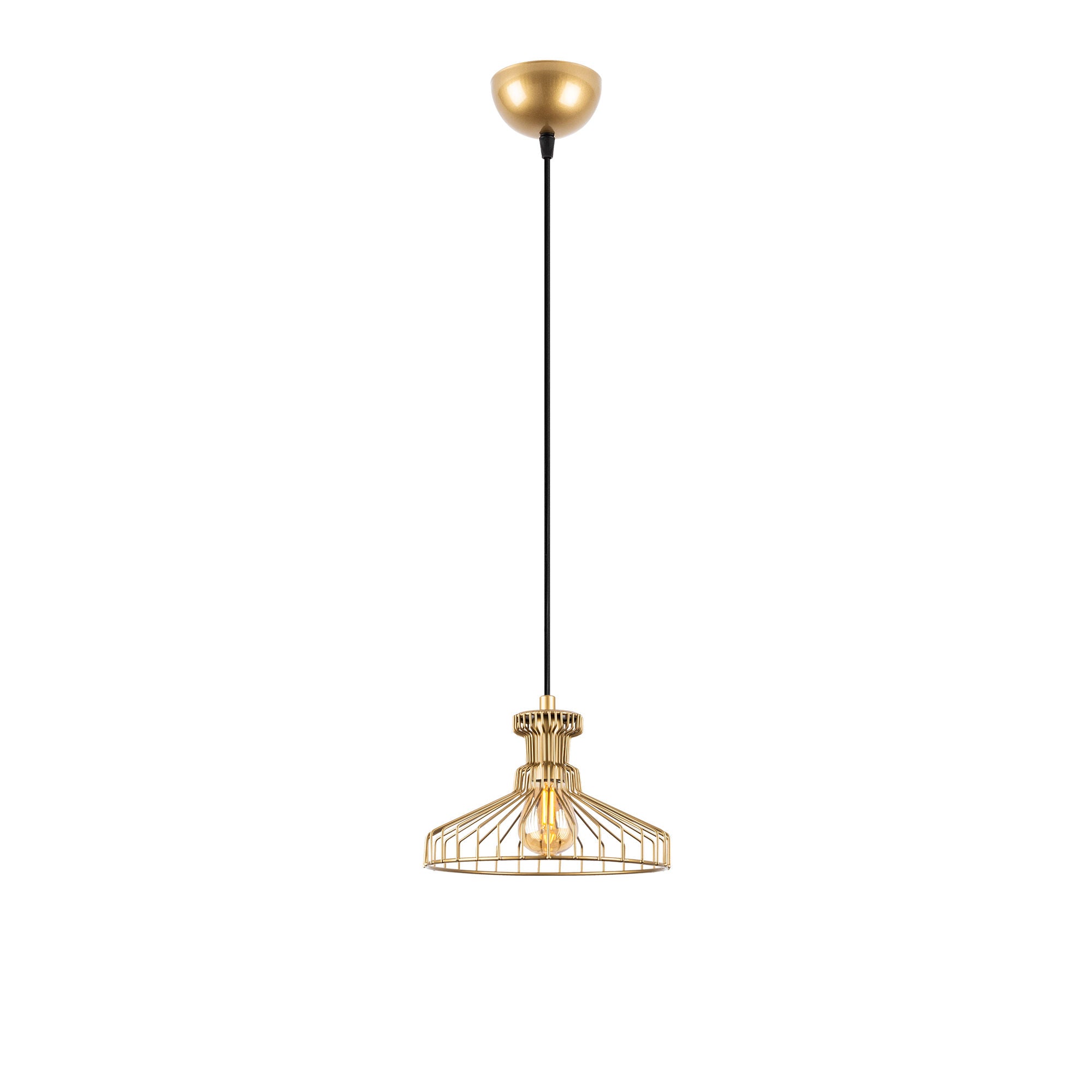 Candeeiro de Teto Dourado Elegante, Corpo em Metal, 23 x 23 x 129 cm | Altura Ajustável, Soquete E14, Design Moderno e Glamouroso | Perfeito para Salas de Estar e Salas de Jantar