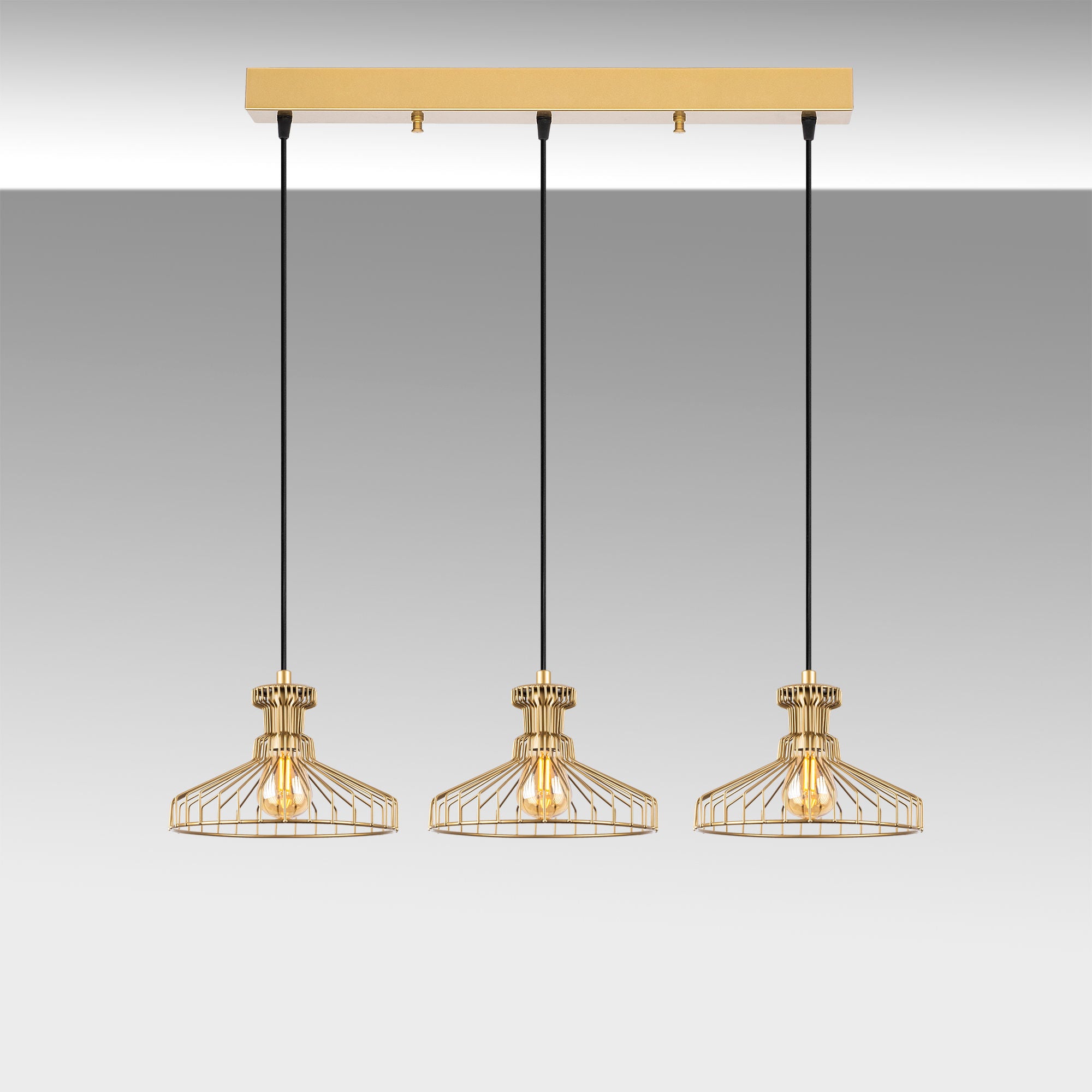 Candeeiro de Teto elegante em ouro brilhante, corpo de metal, altura ajustável, 96 x 23 x 129 cm | 3 x E27 máx. 40 W, design moderno e glamouroso para casa e escritório
