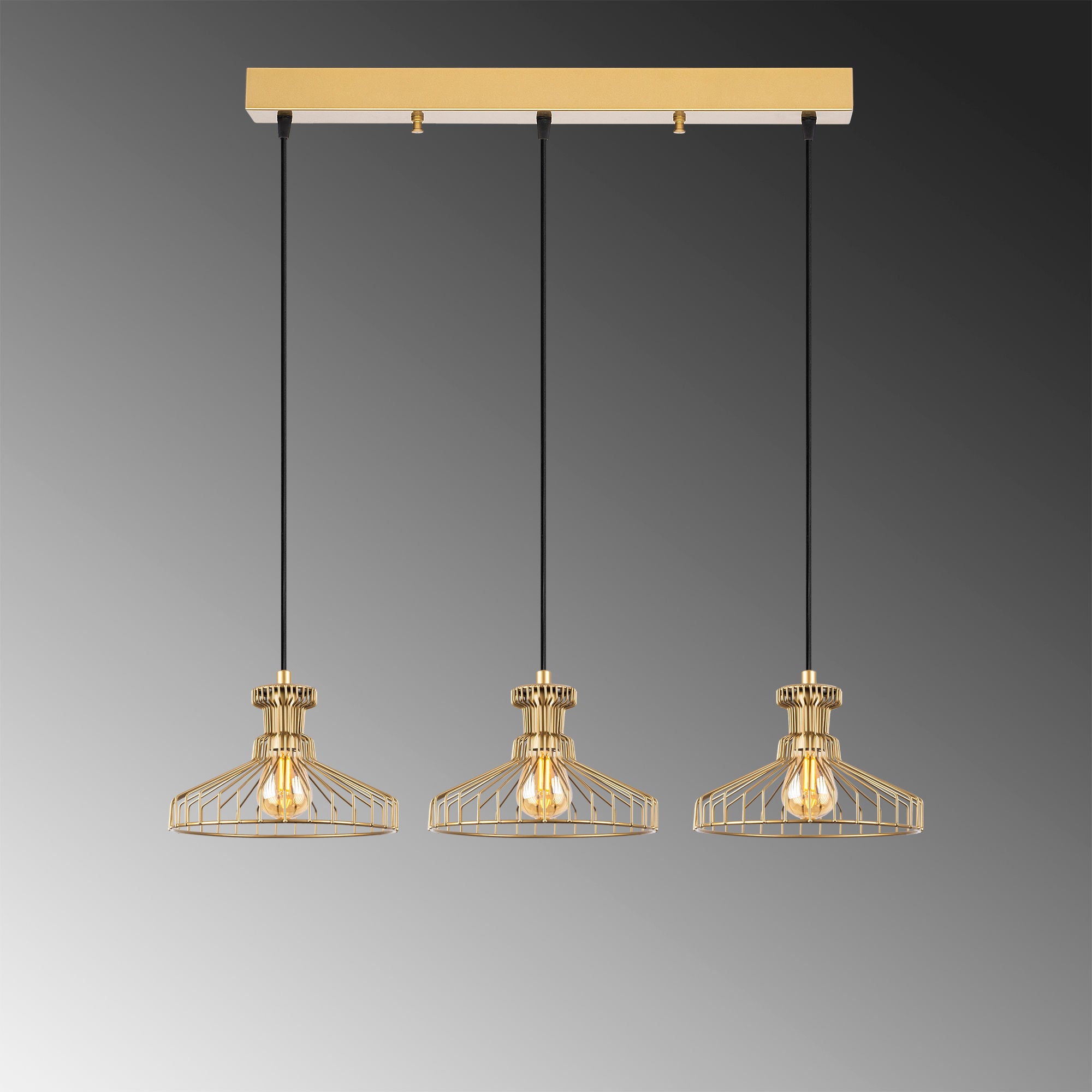 Candeeiro de Teto elegante em ouro brilhante, corpo de metal, altura ajustável, 96 x 23 x 129 cm | 3 x E27 máx. 40 W, design moderno e glamouroso para casa e escritório