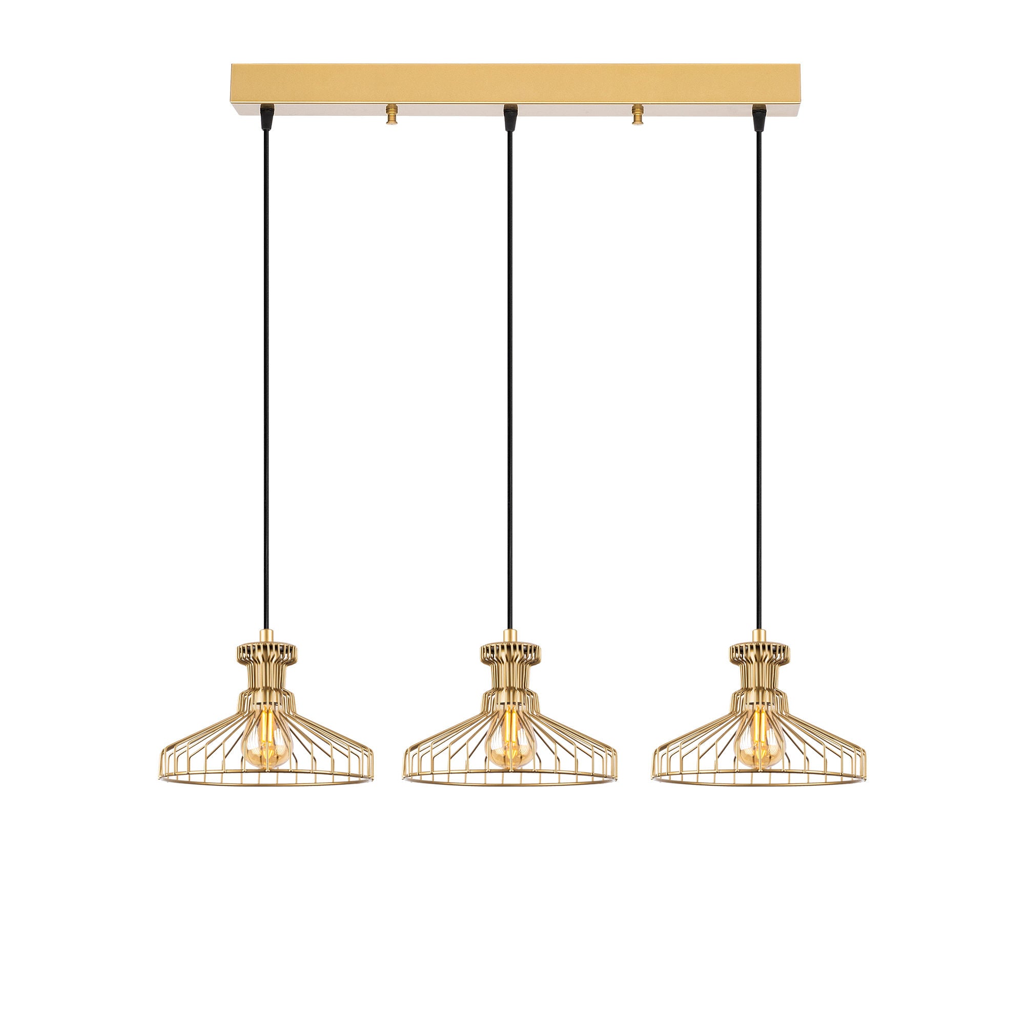 Candeeiro de Teto elegante em ouro brilhante, corpo de metal, altura ajustável, 96 x 23 x 129 cm | 3 x E27 máx. 40 W, design moderno e glamouroso para casa e escritório