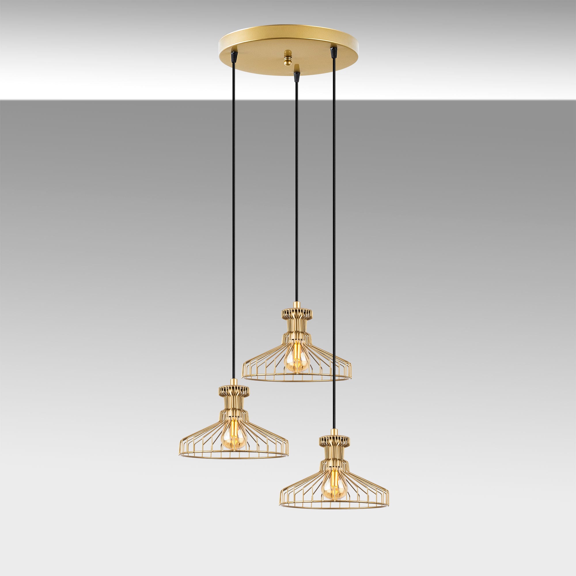 Candeeiro de Teto Dourado Elegante, 47 x 47 x 115 cm | Corpo em Metal, Altura Ajustável, 3 x E27 máx. 40 W | Design Glamour Moderno para Interiores Elegantes