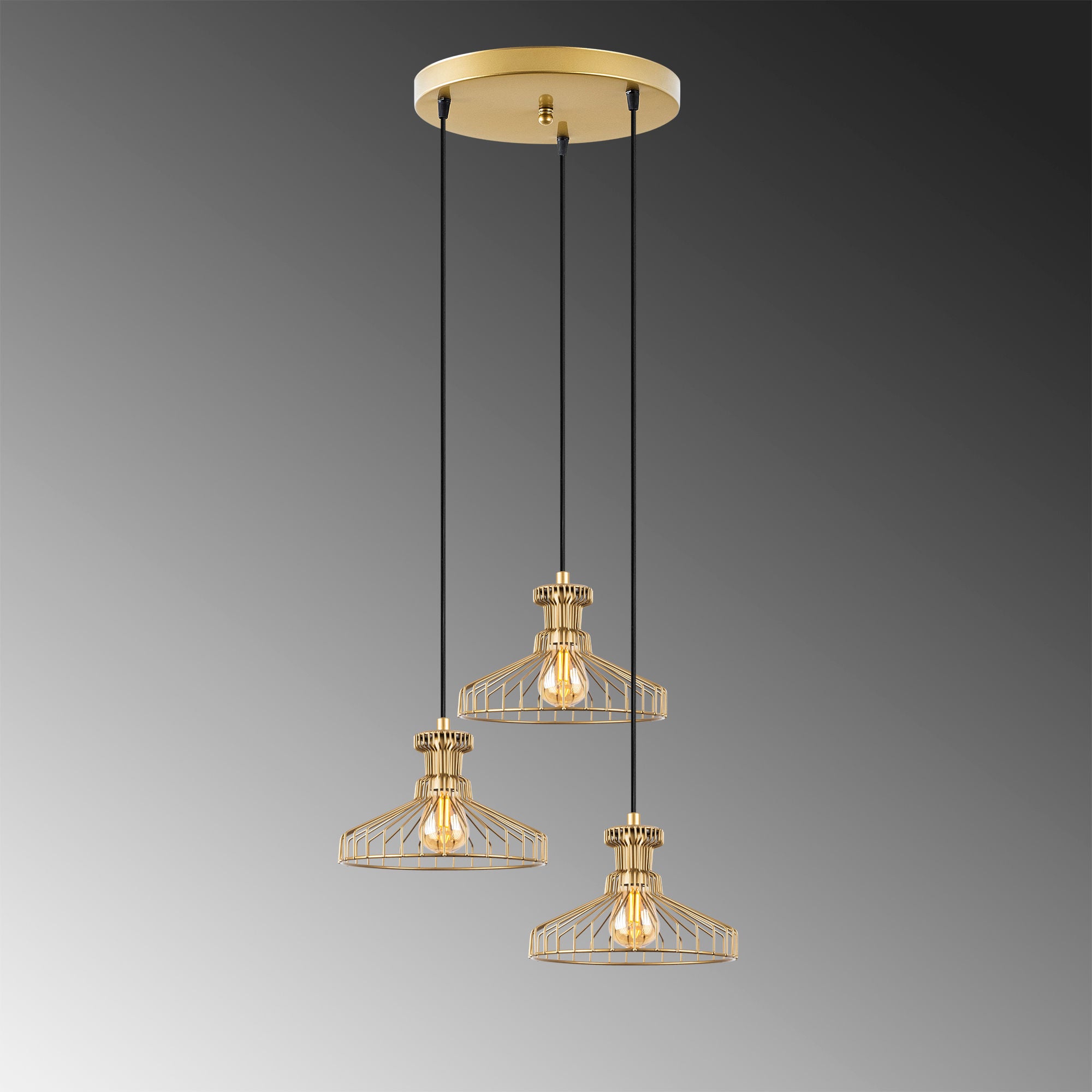 Candeeiro de Teto Dourado Elegante, 47 x 47 x 115 cm | Corpo em Metal, Altura Ajustável, 3 x E27 máx. 40 W | Design Glamour Moderno para Interiores Elegantes