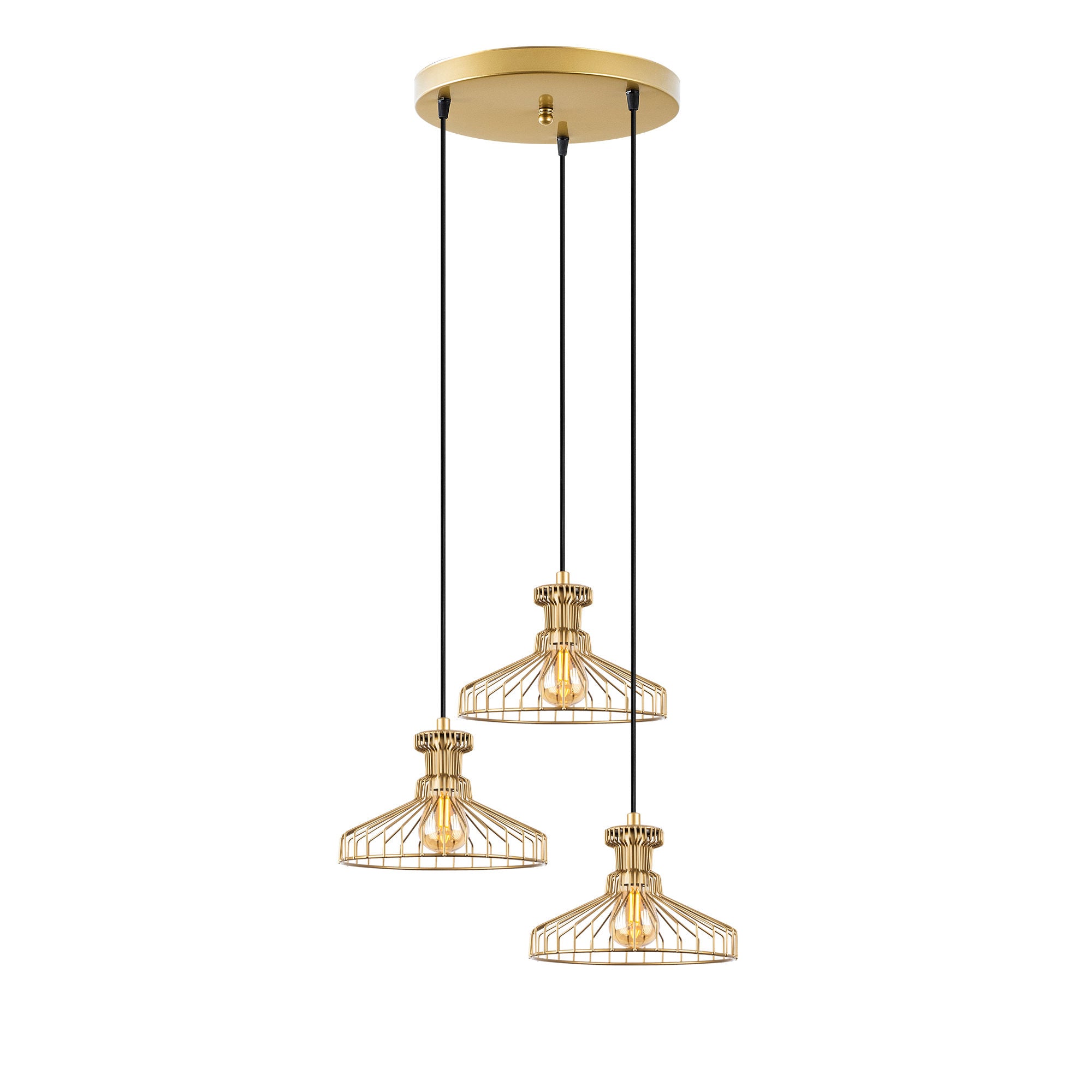 Candeeiro de Teto Dourado Elegante, 47 x 47 x 115 cm | Corpo em Metal, Altura Ajustável, 3 x E27 máx. 40 W | Design Glamour Moderno para Interiores Elegantes