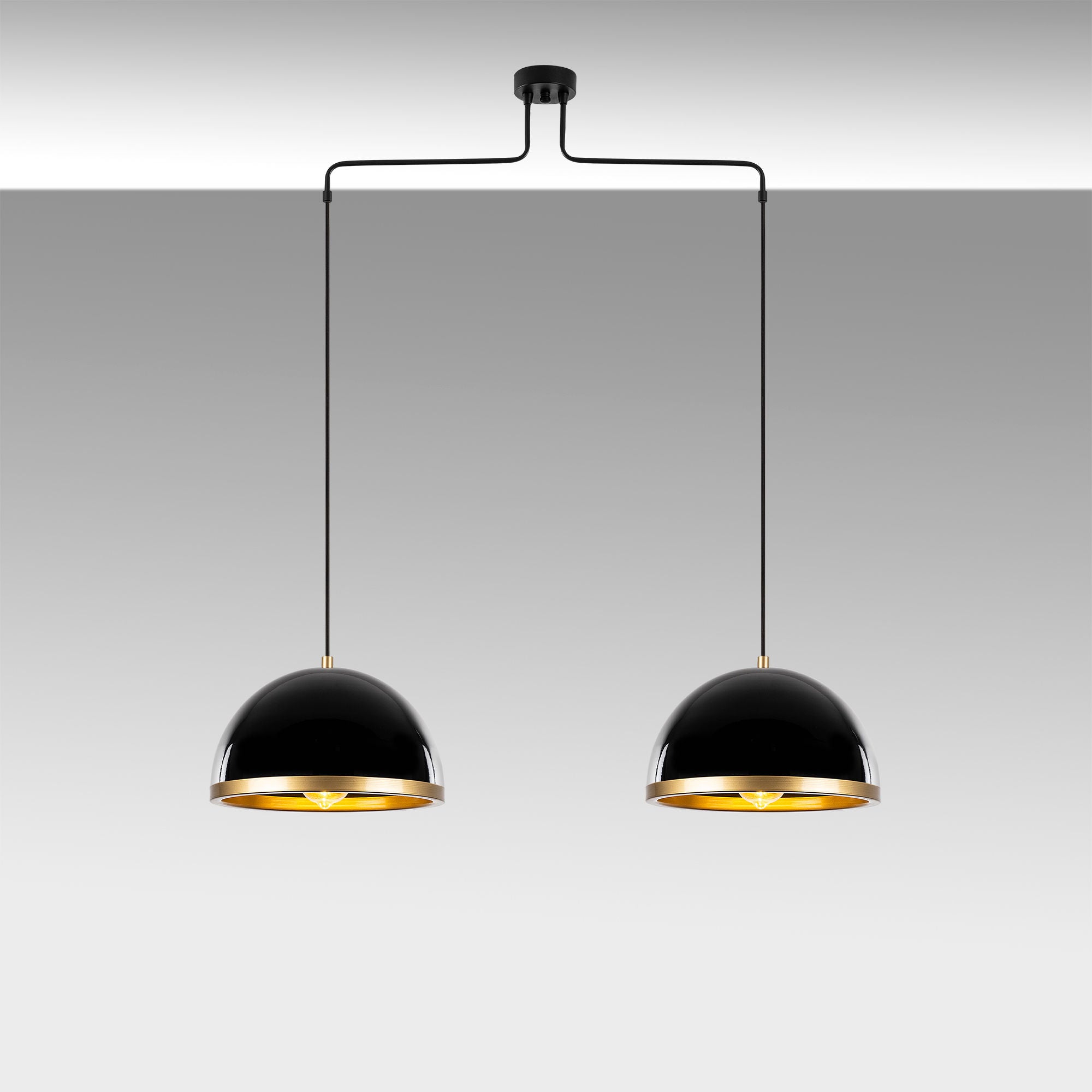 Candeeiro de Teto Elegante Preto e Dourado, 100 x 20 x 124 cm | Corpo em Metal, Altura Ajustável, 2 Soquetes E27 | Design Escandinavo Moderno para Interiores Elegantes