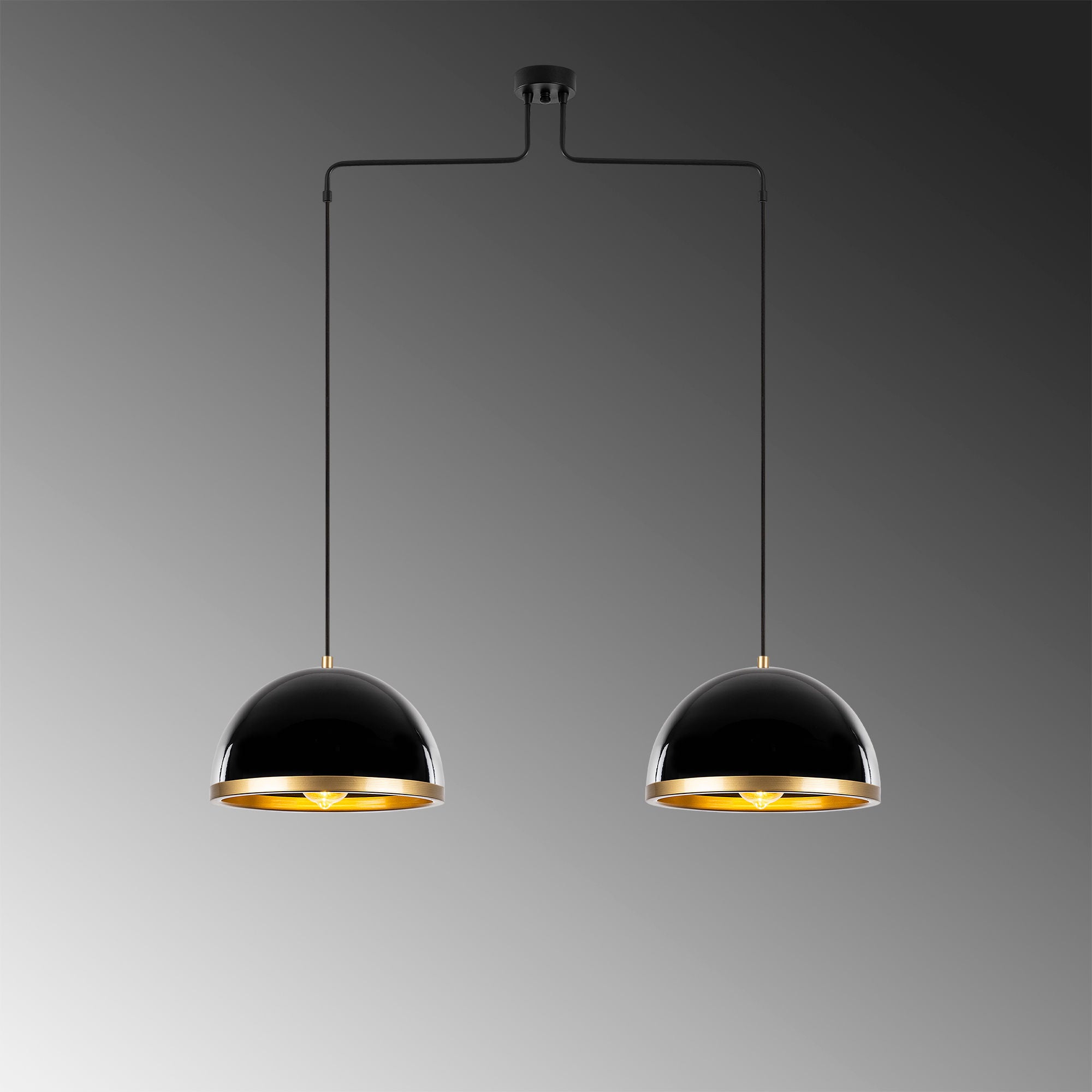 Candeeiro de Teto Elegante Preto e Dourado, 100 x 20 x 124 cm | Corpo em Metal, Altura Ajustável, 2 Soquetes E27 | Design Escandinavo Moderno para Interiores Elegantes