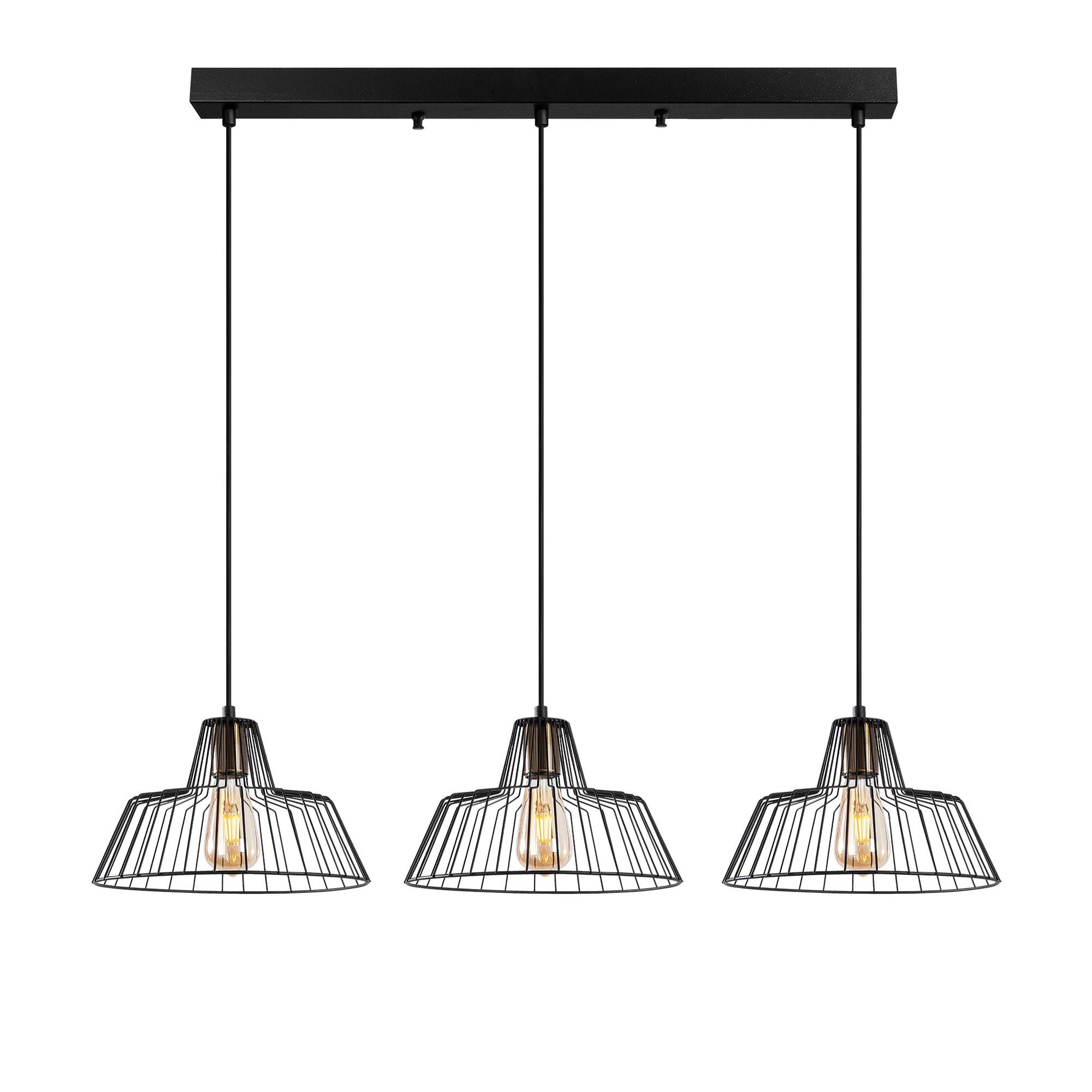 Candeeiro de Teto Industrial, Acabamento Preto e Antigo, 100 x 30 x 116 cm | Corpo em Metal, Altura Ajustável, 3 Soquetes E27 | Iluminação Moderna para Casa e Escritório