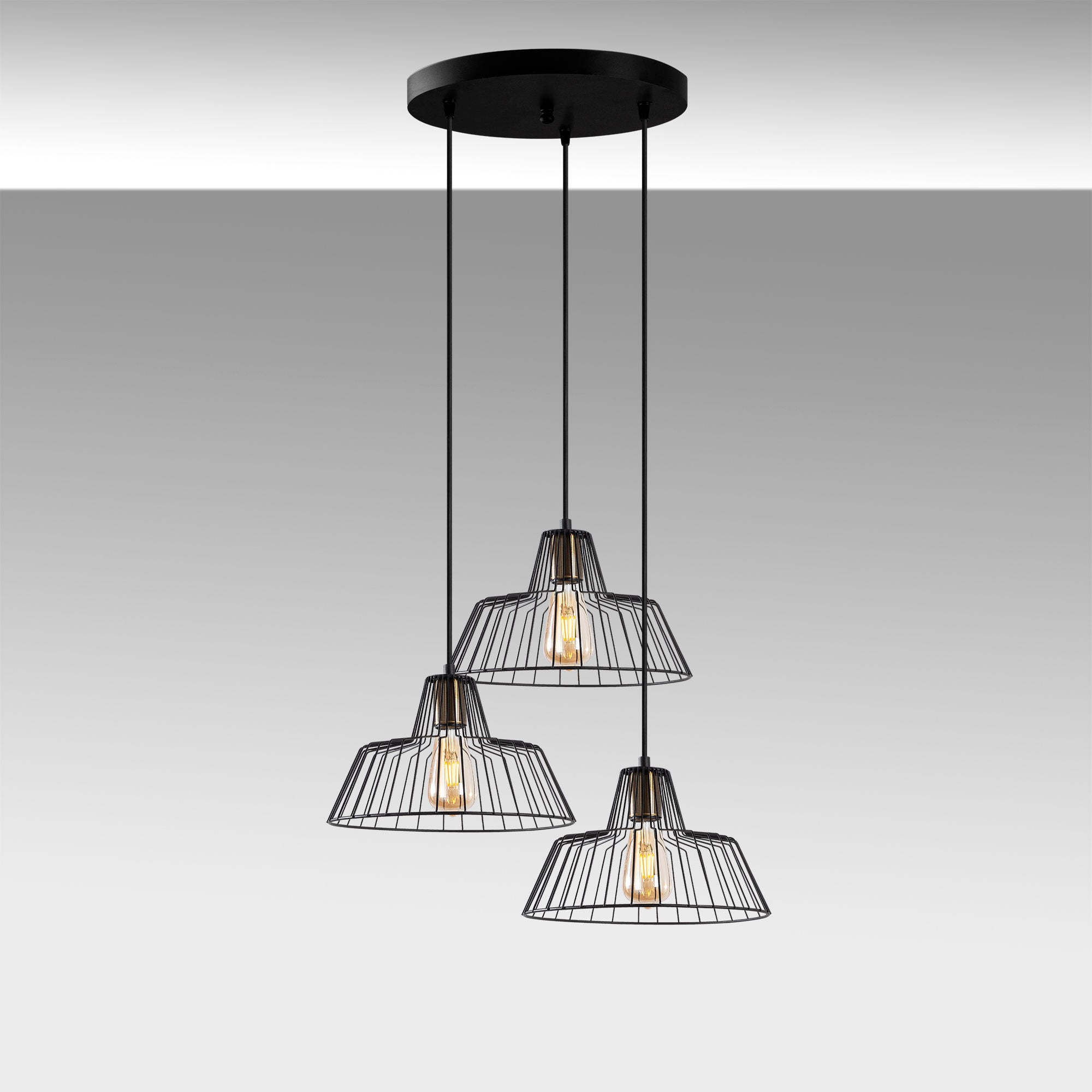 Candeeiro de Teto Industrial, Acabamento Preto e Antigo, 55 x 55 x 116 cm | Corpo em Metal, Altura Ajustável, 3 Soquetes E27 | Perfeito para Decoração Moderna