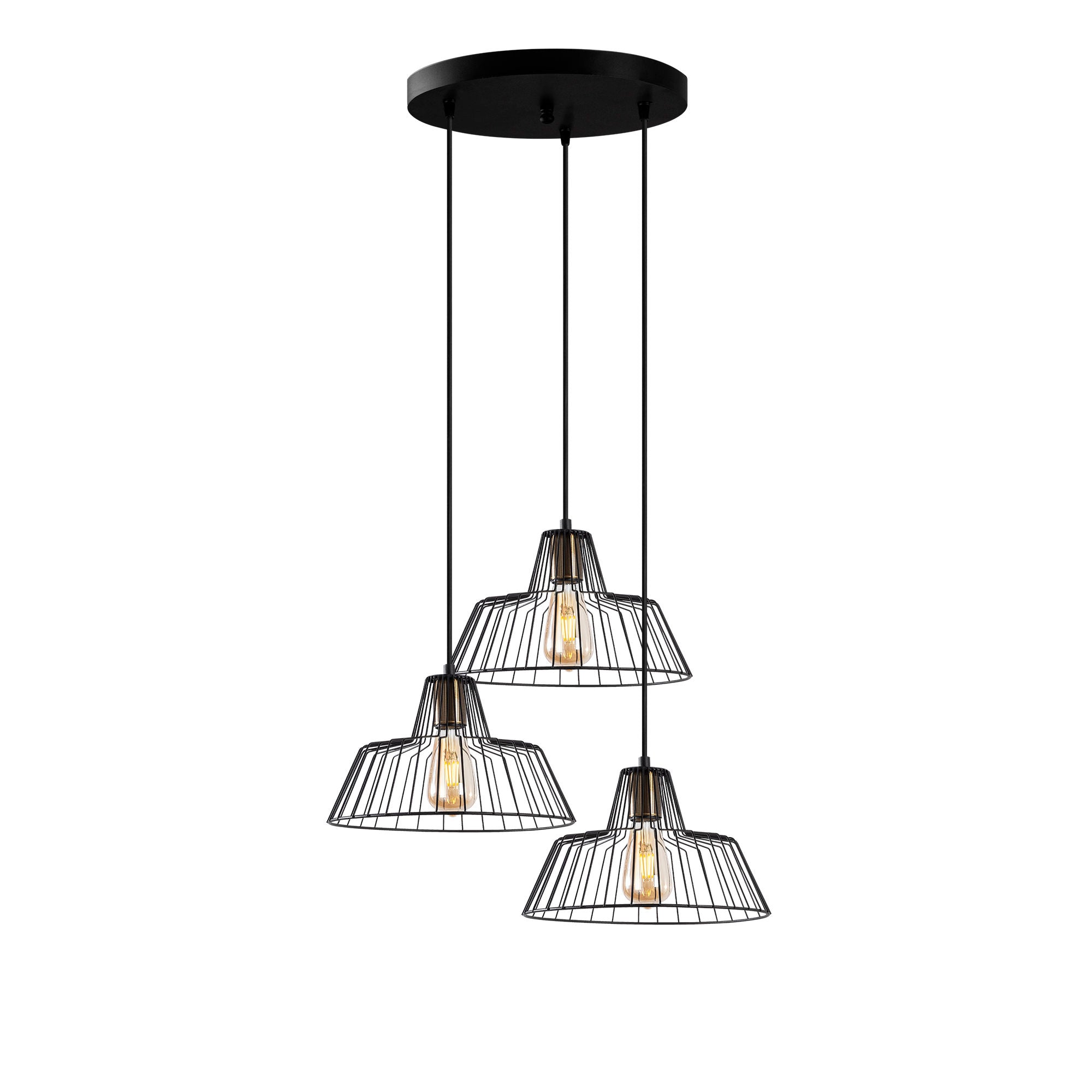 Candeeiro de Teto Industrial, Acabamento Preto e Antigo, 55 x 55 x 116 cm | Corpo em Metal, Altura Ajustável, 3 Soquetes E27 | Perfeito para Decoração Moderna