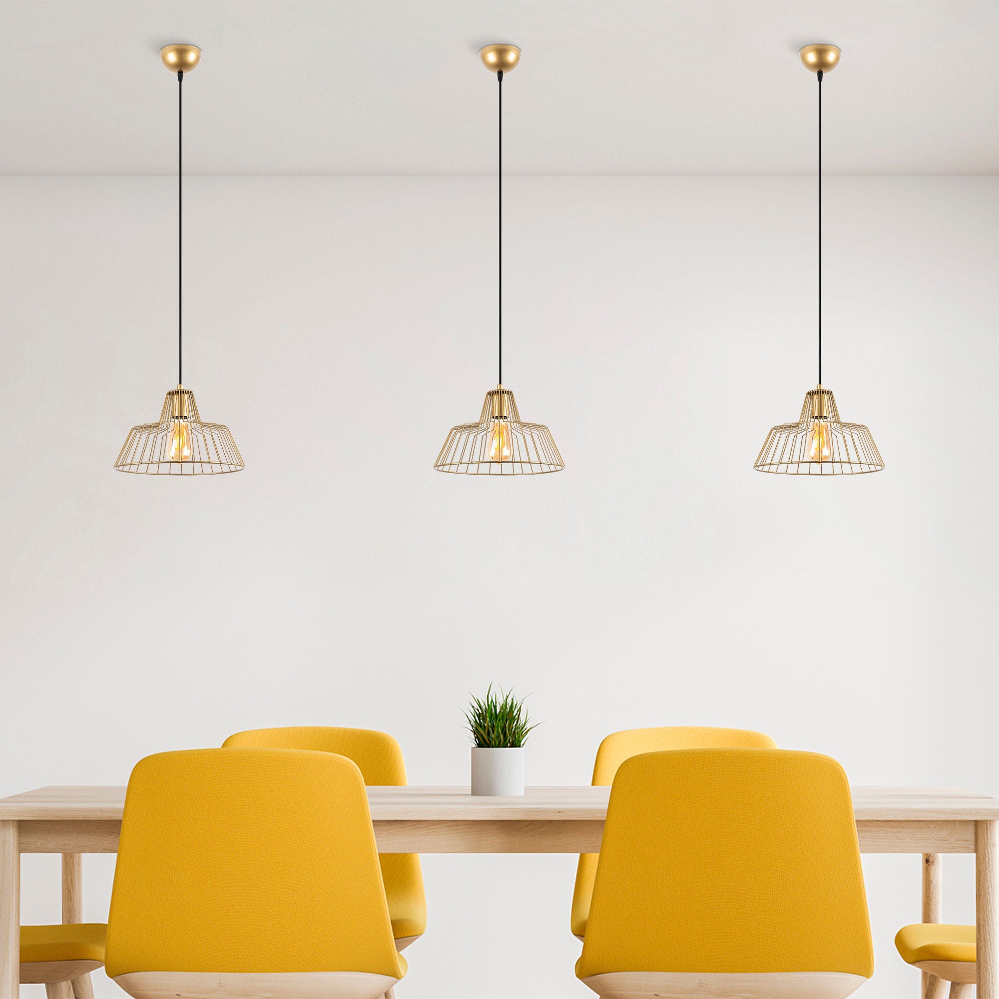 Candeeiro de Teto elegante em ouro brilhante, corpo de metal, 30 x 30 x 116 cm, altura ajustável, soquete E27, design moderno e glamouroso para decoração elegante de casa