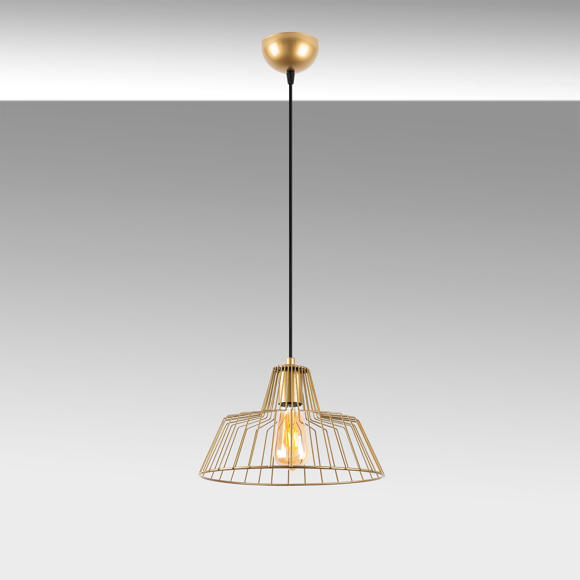 Candeeiro de Teto elegante em ouro brilhante, corpo de metal, 30 x 30 x 116 cm, altura ajustável, soquete E27, design moderno e glamouroso para decoração elegante de casa