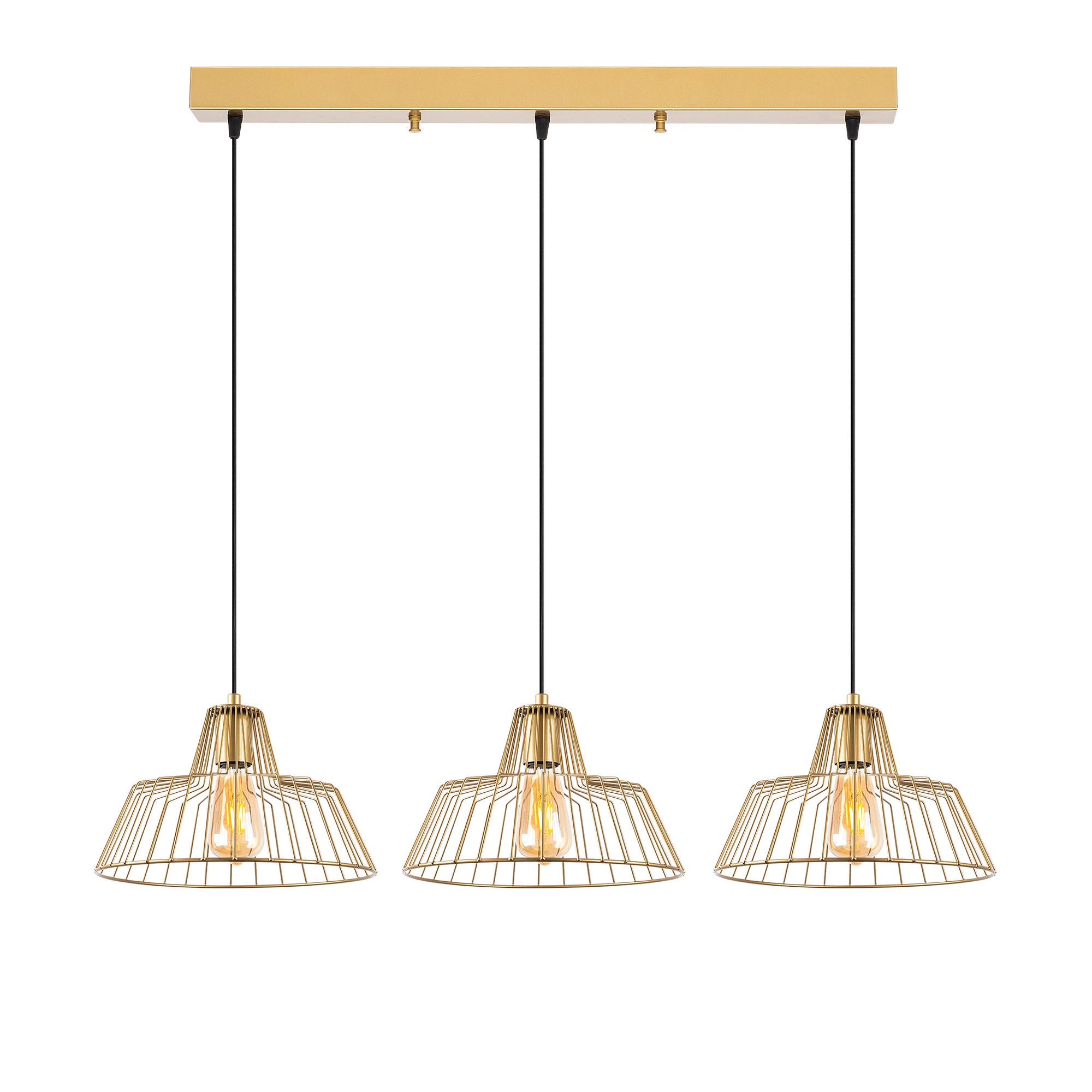 Candeeiro de Teto elegante em ouro brilhante, corpo de metal, 100 x 30 x 116 cm | Altura ajustável, 3 soquetes E27, design moderno e glamouroso para casa e escritório