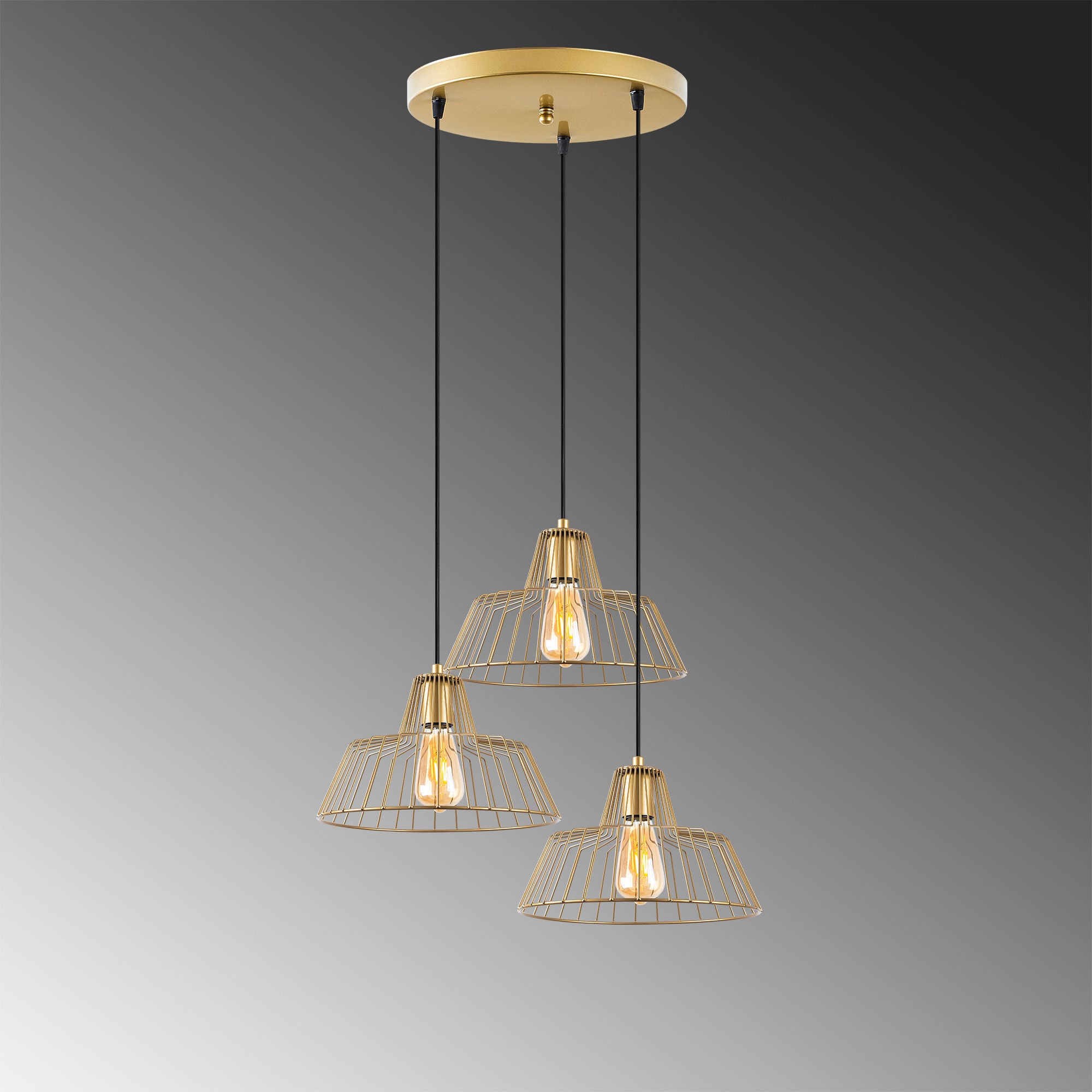 Candeeiro de Teto Elegante Dourado Brilhante, 55 x 55 x 116 cm | Corpo em Metal, Altura Ajustável, 3 Soquetes E27 | Design Moderno e Glamouroso para Casa e Escritório