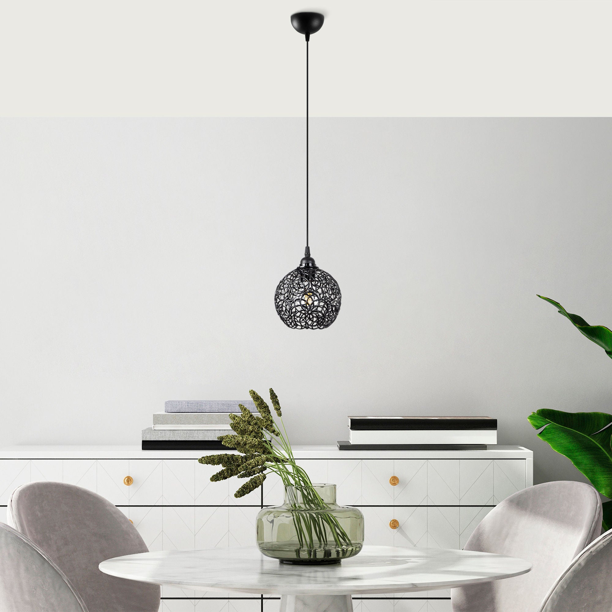 Candeeiro de Teto Preto Moderno, Corpo em Metal, 17 x 17 x 118 cm, Altura Ajustável, Soquete E27, IP20 | Design Industrial Elegante para Casa e Escritório