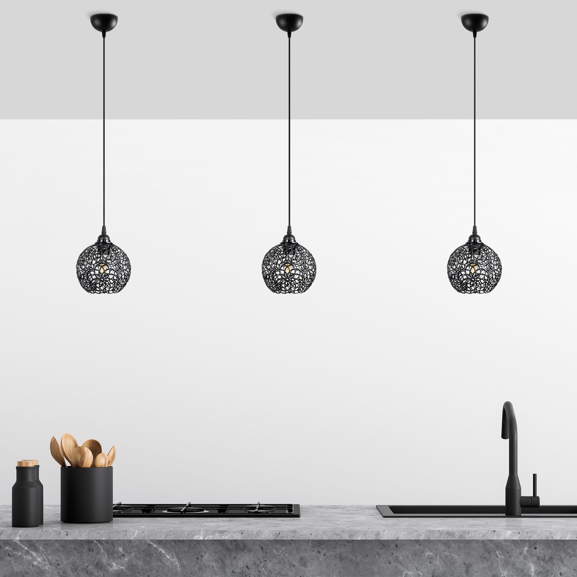 Candeeiro de Teto Preto Moderno, Corpo em Metal, 17 x 17 x 118 cm, Altura Ajustável, Soquete E27, IP20 | Design Industrial Elegante para Casa e Escritório