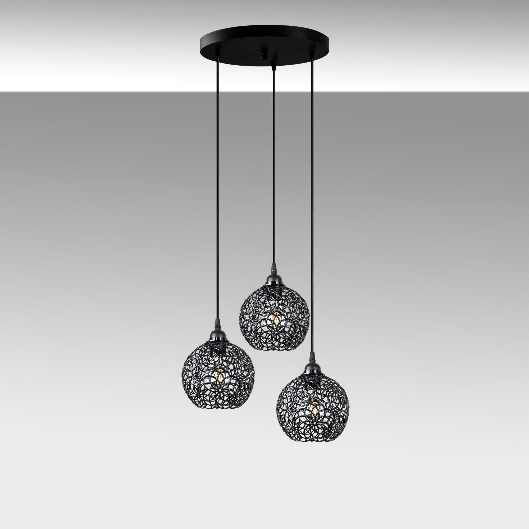 Candeeiro de Teto moderno preto, corpo de metal, 40 x 40 x 113 cm | Altura ajustável, 3 soquetes E27, IP20 | Design industrial elegante para casa e escritório