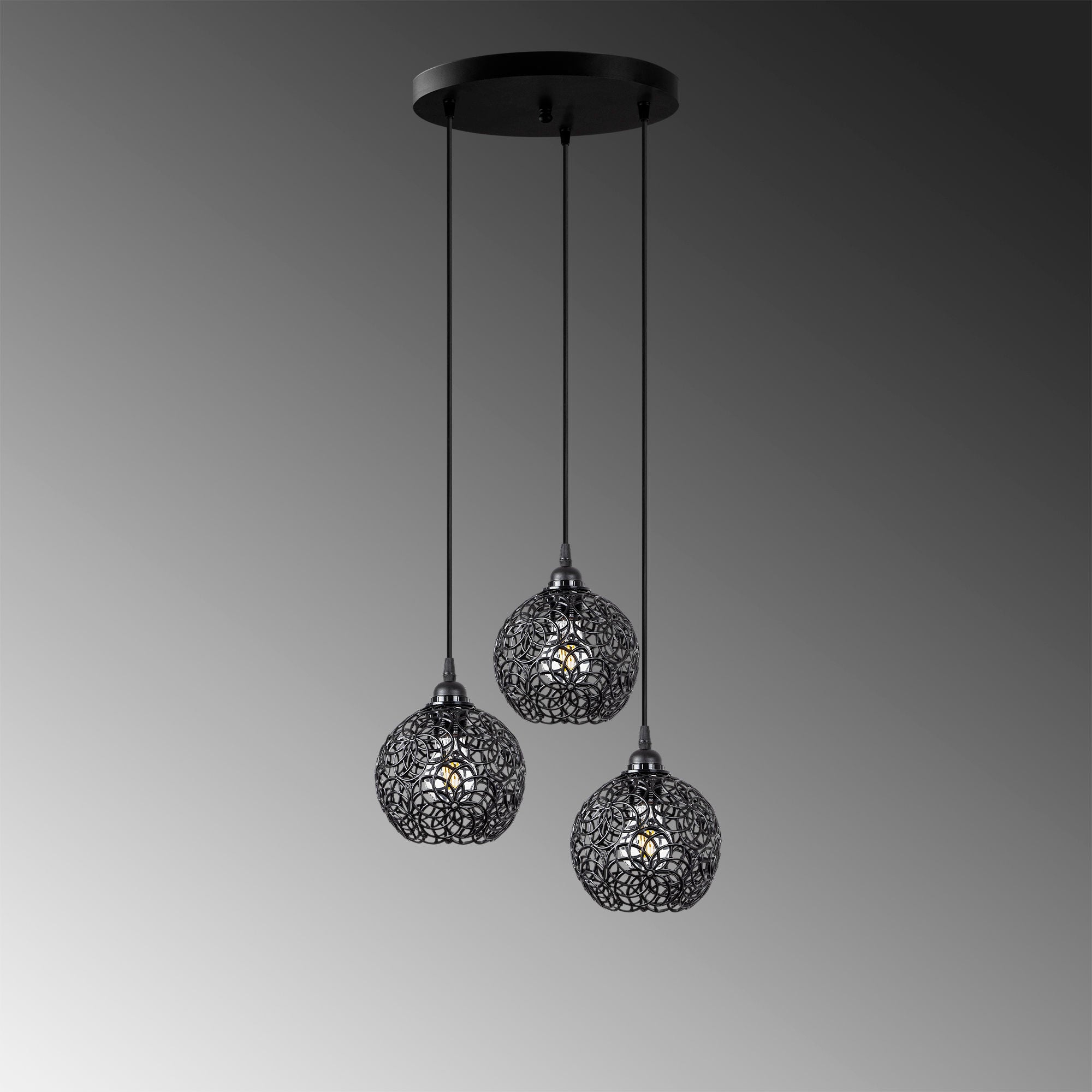 Candeeiro de Teto moderno preto, corpo de metal, 40 x 40 x 113 cm | Altura ajustável, 3 soquetes E27, IP20 | Design industrial elegante para casa e escritório