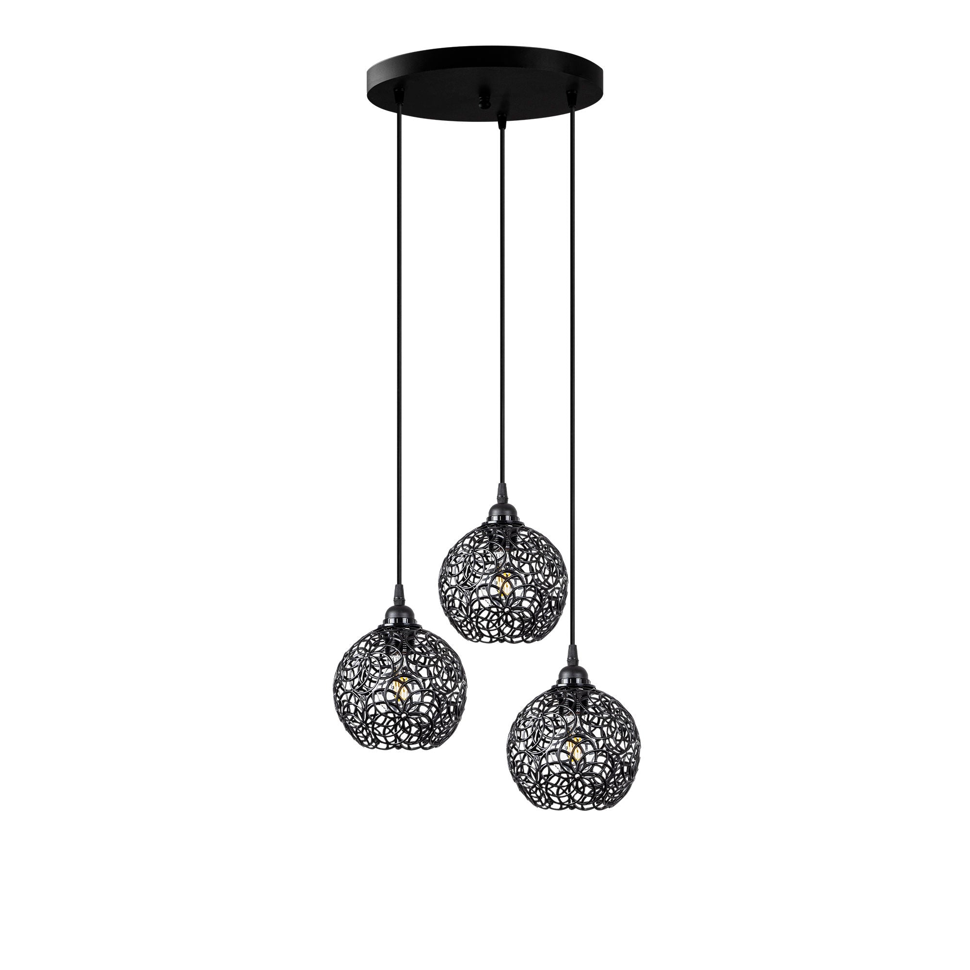 Candeeiro de Teto moderno preto, corpo de metal, 40 x 40 x 113 cm | Altura ajustável, 3 soquetes E27, IP20 | Design industrial elegante para casa e escritório