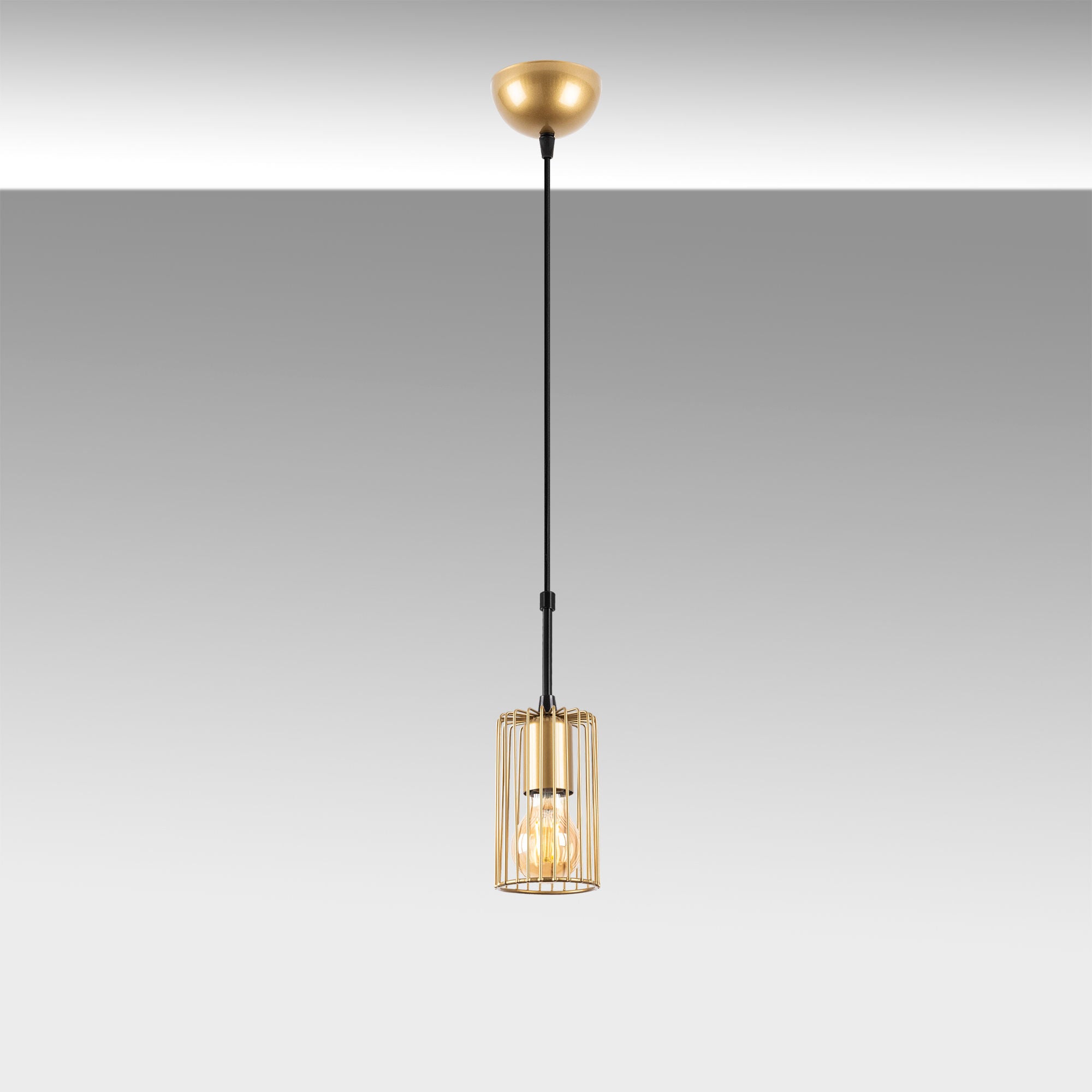 Candeeiro de Teto Dourado Elegante, Corpo em Metal, Altura Ajustável, 9 x 9 x 126 cm | Soquete E27, Potência Máxima de 40 W, Design Moderno e Glamouroso para Iluminação Residencial e de Escritório