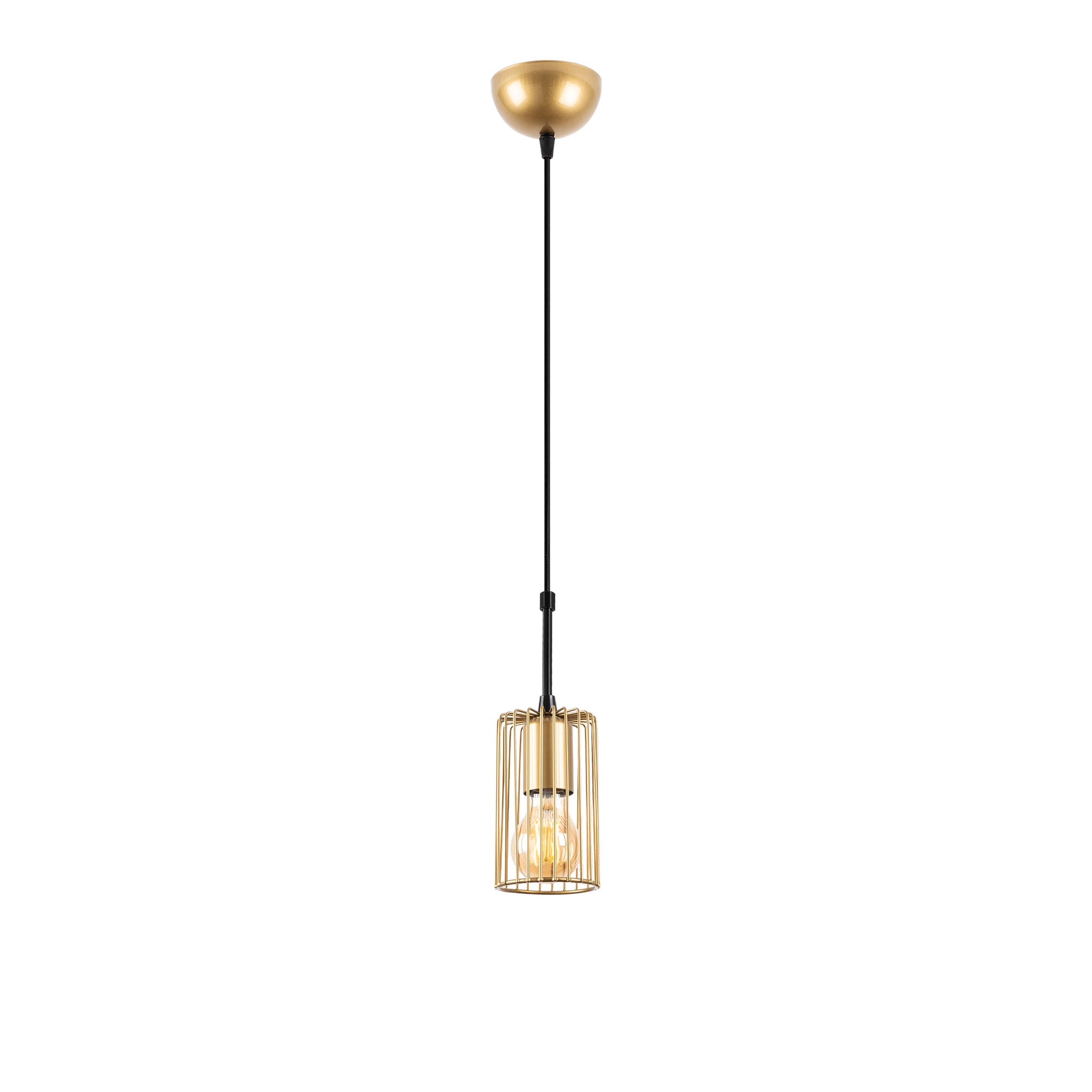 Candeeiro de Teto Dourado Elegante, Corpo em Metal, Altura Ajustável, 9 x 9 x 126 cm | Soquete E27, Potência Máxima de 40 W, Design Moderno e Glamouroso para Iluminação Residencial e de Escritório