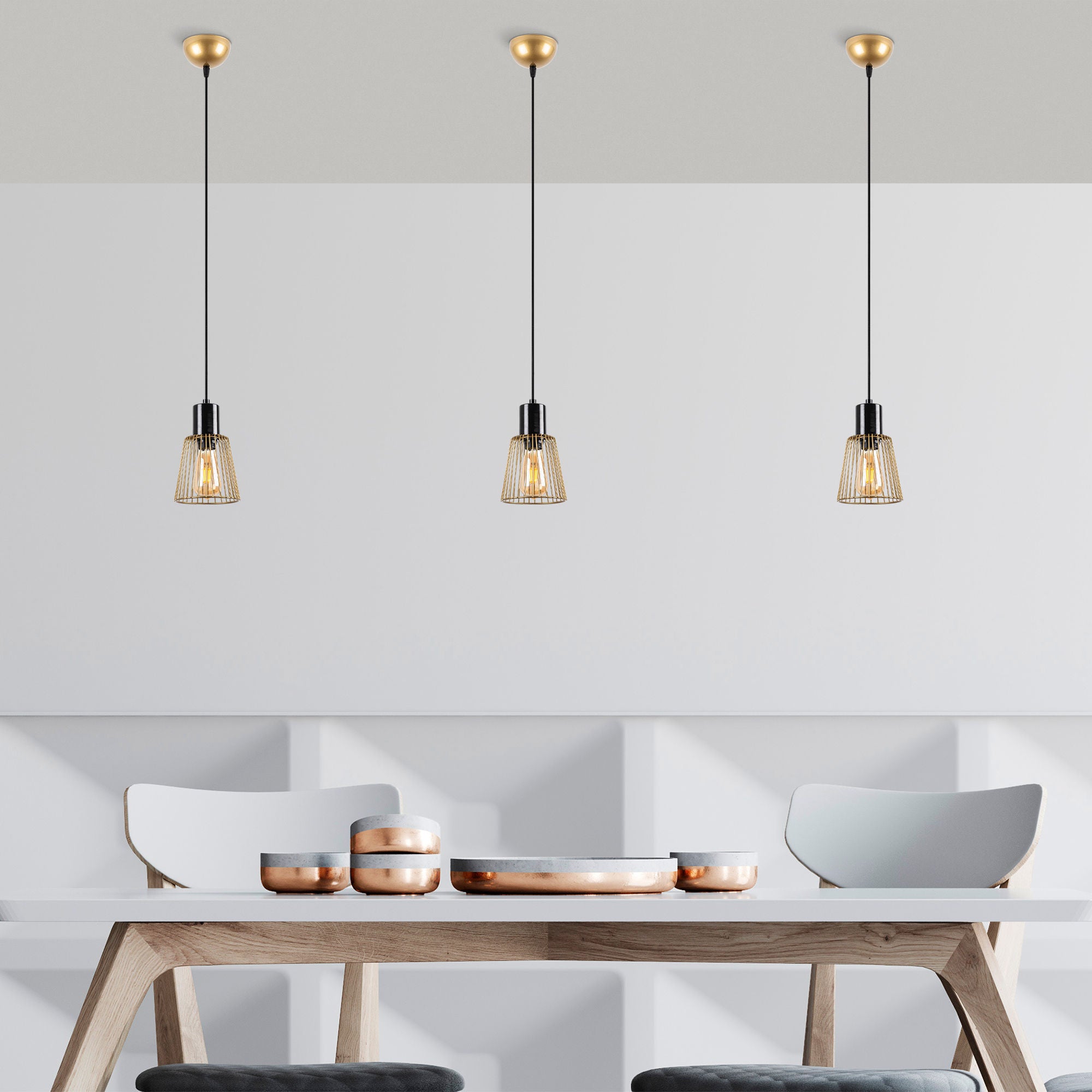 Candeeiro de Teto Dourado Elegante, Corpo em Metal, 16 x 16 x 119 cm | Altura Ajustável, Soquete E27, IP20 | Perfeito para Decoração e Iluminação Glamourosa