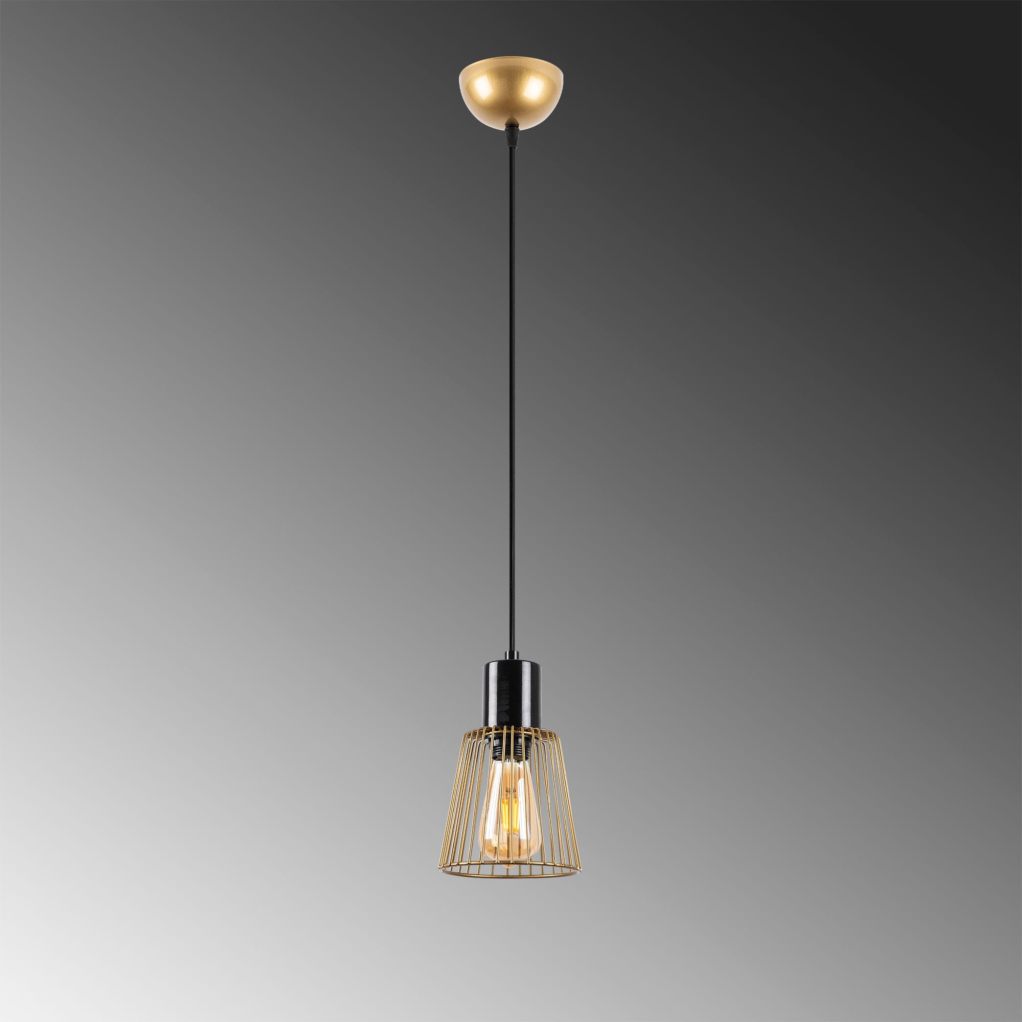 Candeeiro de Teto Dourado Elegante, Corpo em Metal, 16 x 16 x 119 cm | Altura Ajustável, Soquete E27, IP20 | Perfeito para Decoração e Iluminação Glamourosa