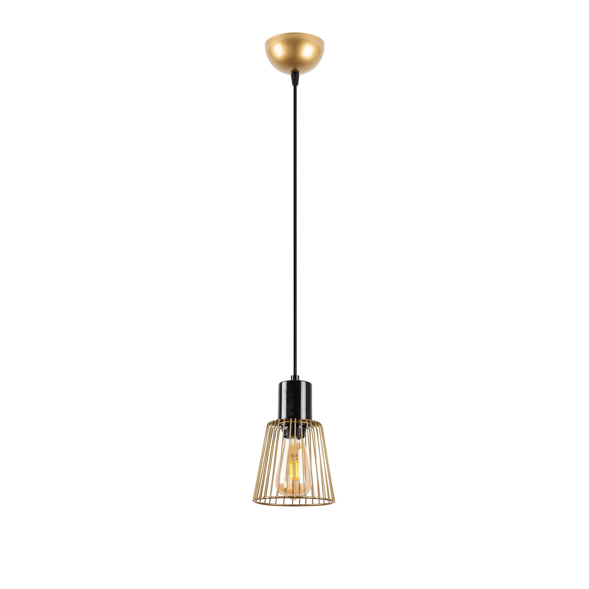 Candeeiro de Teto Dourado Elegante, Corpo em Metal, 16 x 16 x 119 cm | Altura Ajustável, Soquete E27, IP20 | Perfeito para Decoração e Iluminação Glamourosa
